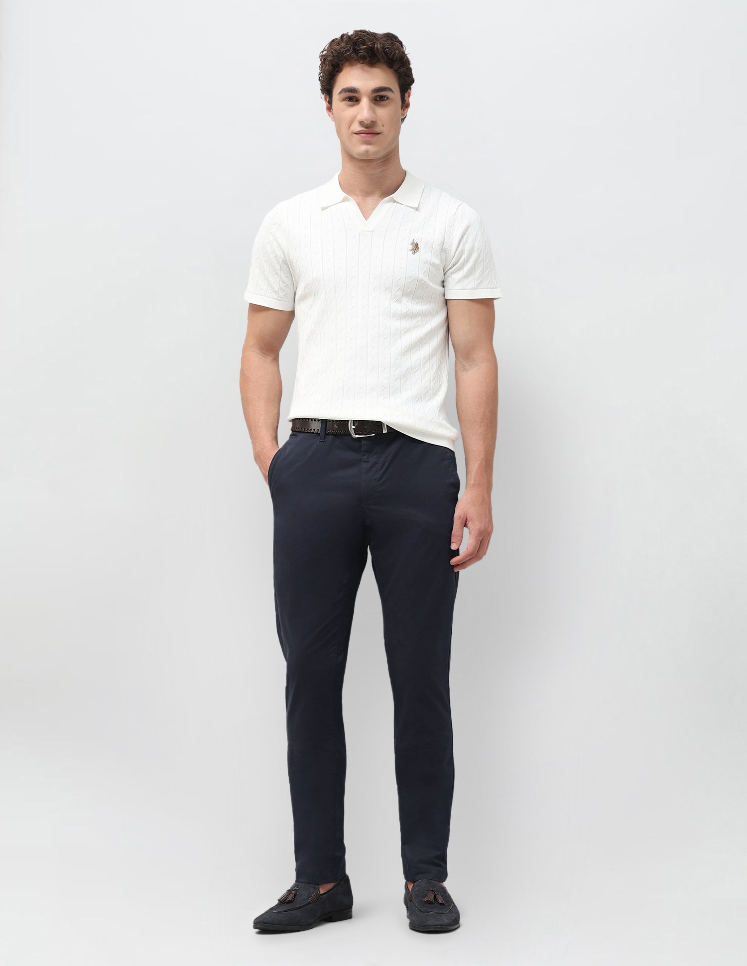 Denver Slim Fit Satin Trousers Navy - U.S. Polo Assn. India | Large