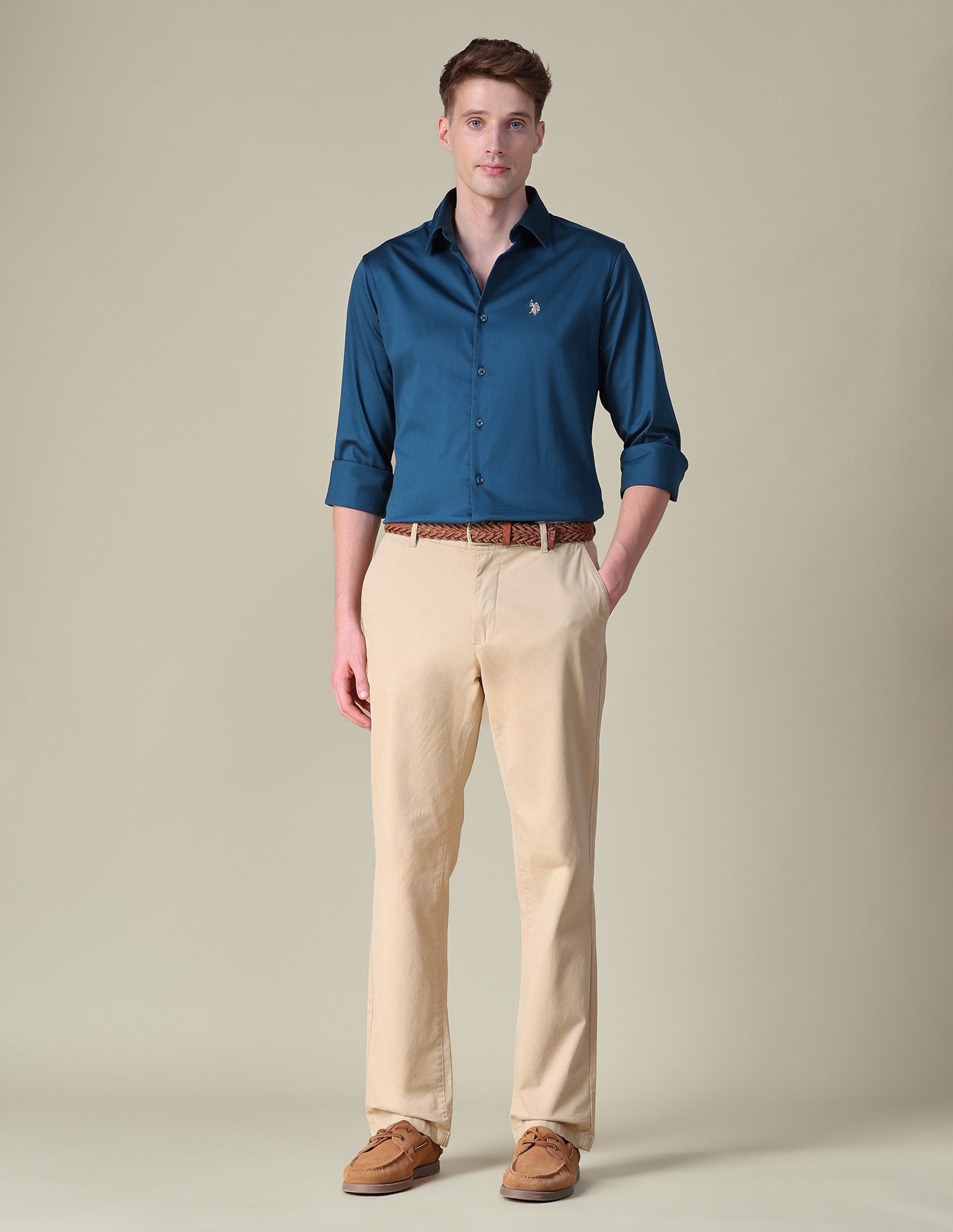 Satin Tailored Fit Shirt Teal - U.S. POLO ASSN. | Large