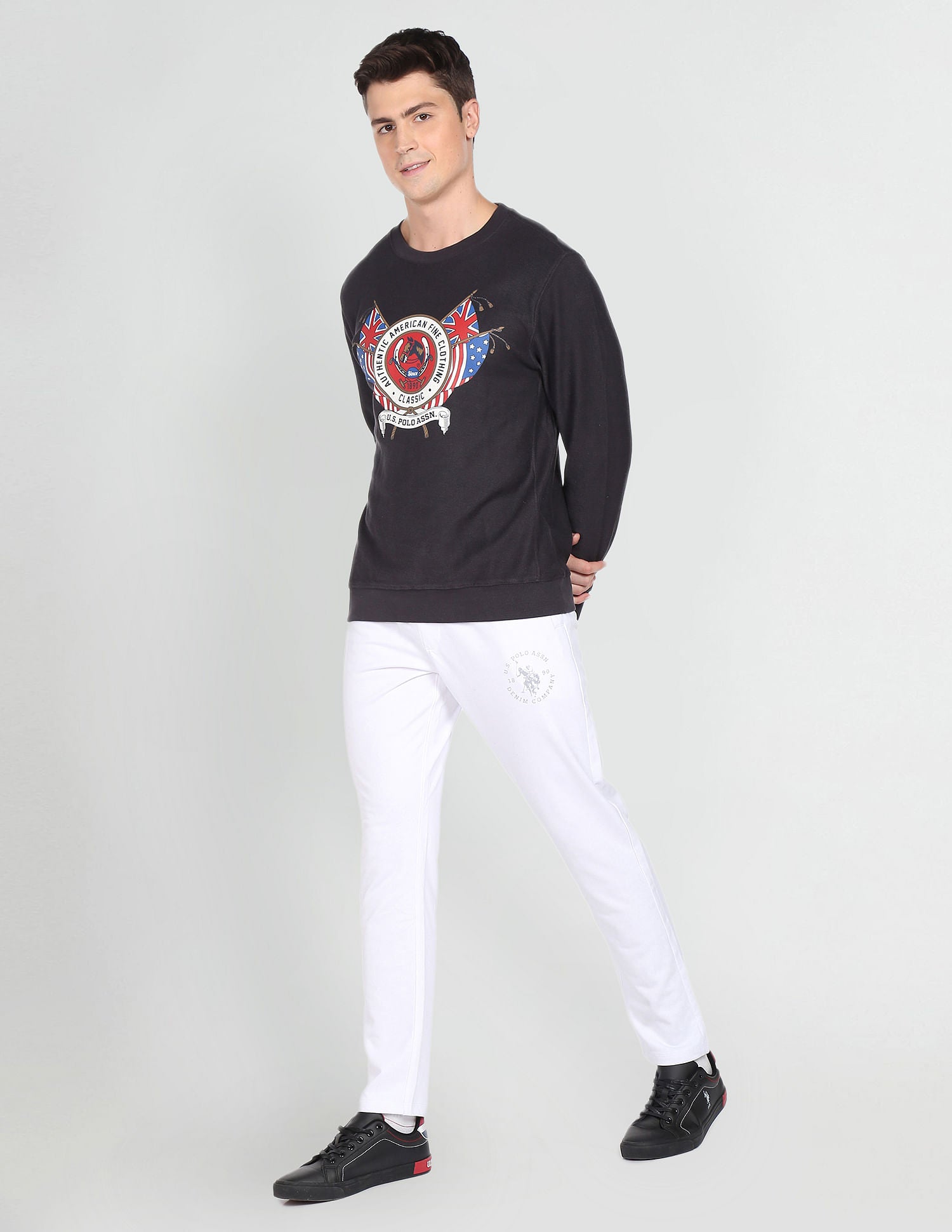 Crew Neck Graphic Print Cotton Sweatshirt Dark Grey - U.S. POLO ASSN. | Large