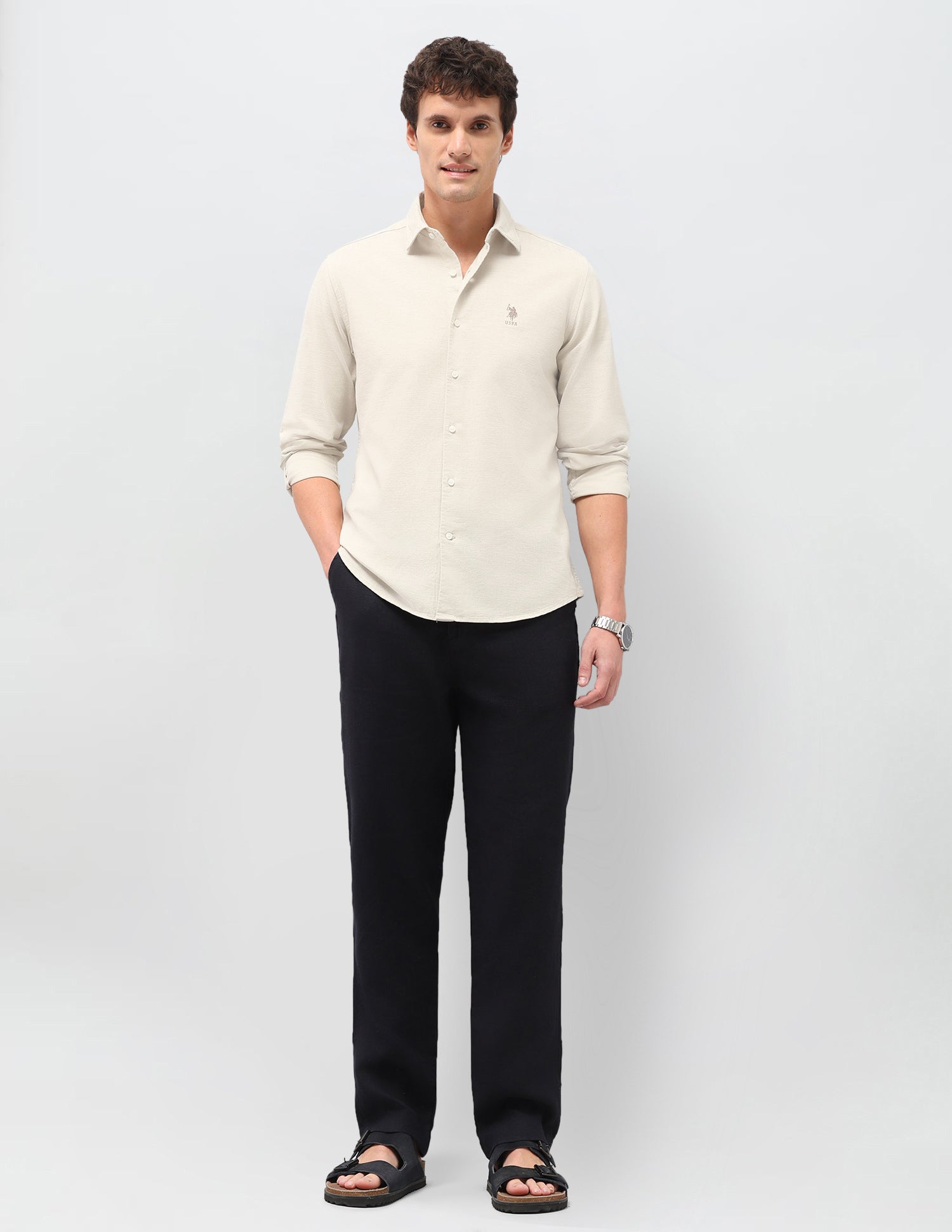 Regular Fit Solid Shirt Beige - U.S. Polo Assn. India | Large