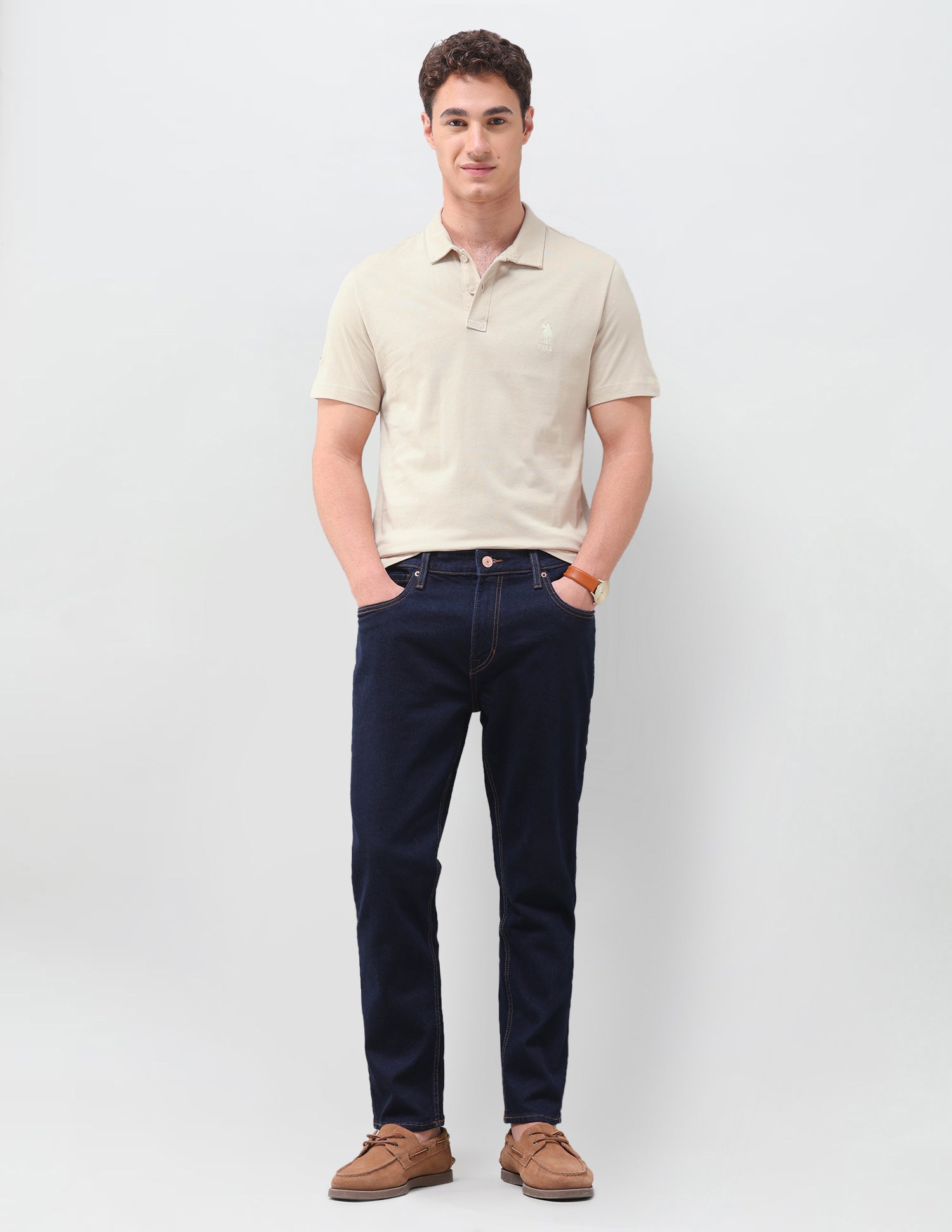 Solid Slim Fit Polo Shirt Beige - U.S. Polo Assn. India | Large