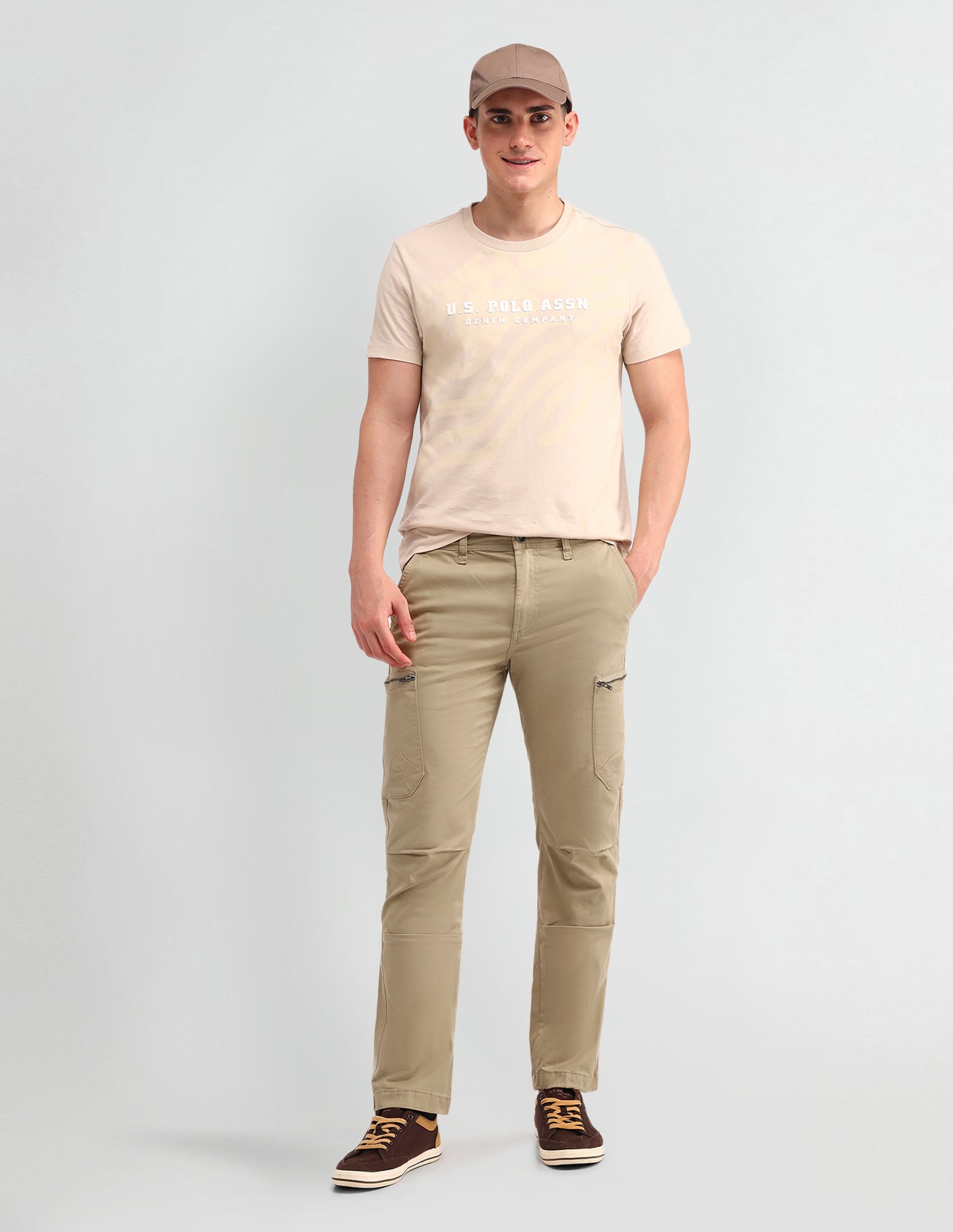 Straight Solid Trousers Khaki - U.S. Polo Assn. India | Large
