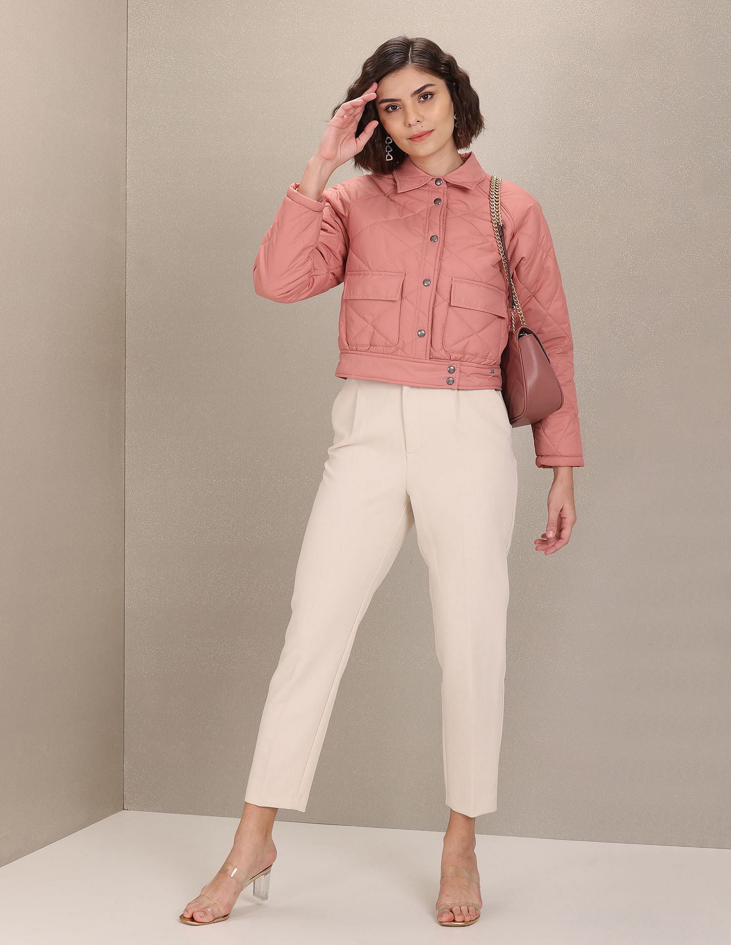 Spread Collar Solid Quilted Jacket Pink - U.S. POLO ASSN. | Large