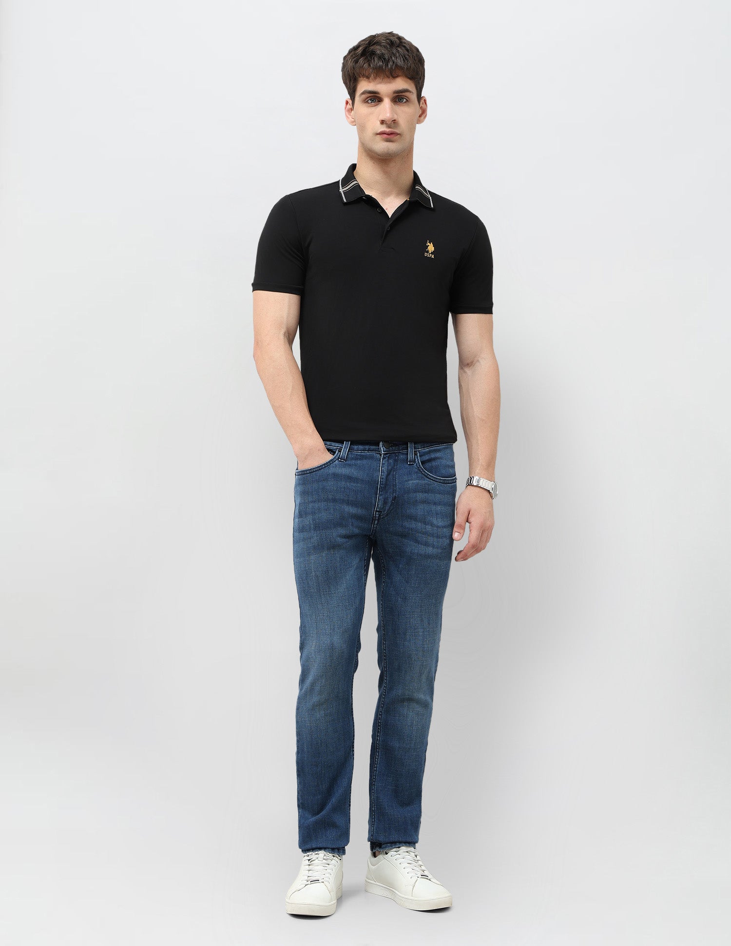 Regallo Skinny Fit Mid Rise Jeans Med Blue - U.S. Polo Assn. India | Large