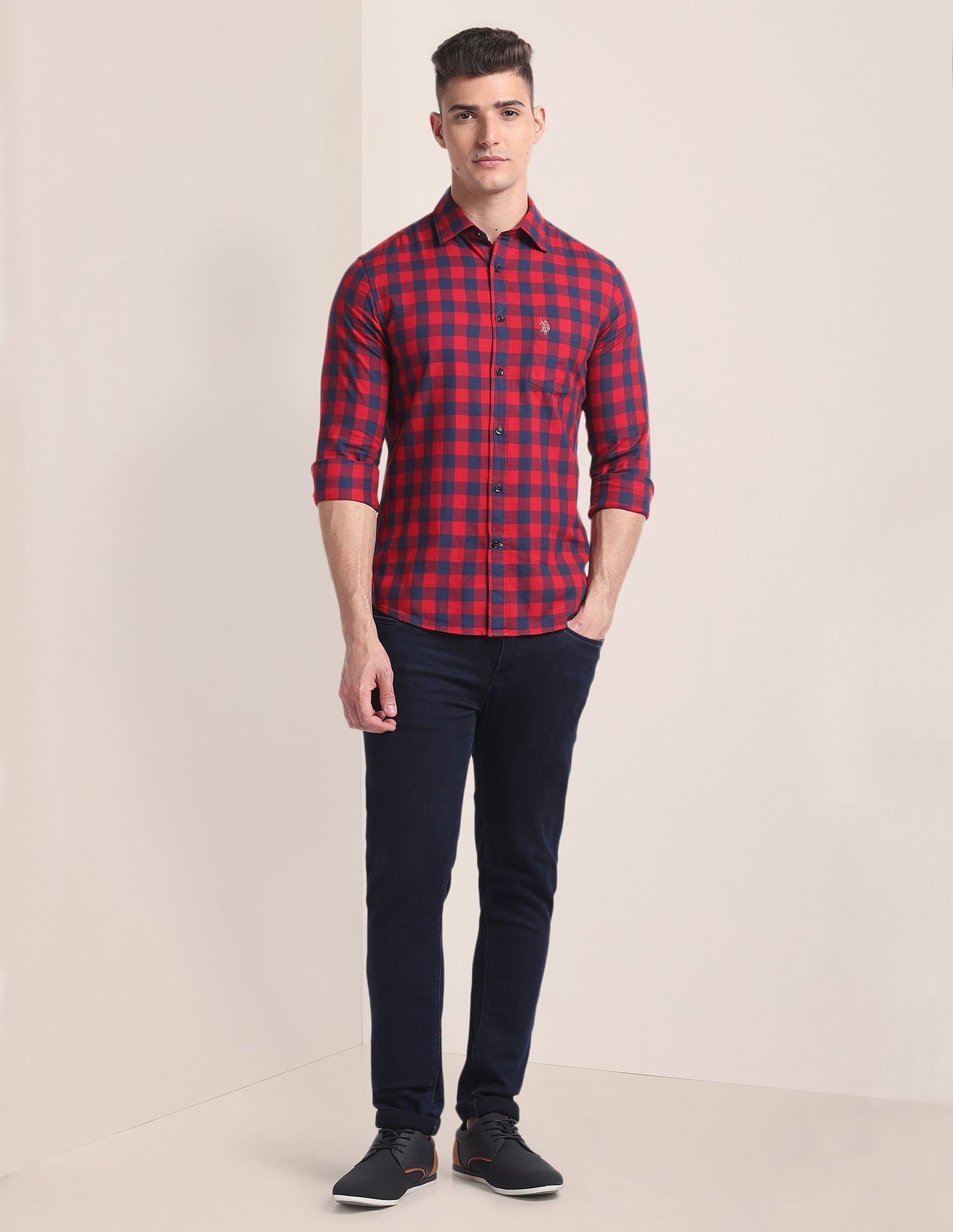 Premium Cotton Buffalo Check Shirt Red - U.S. Polo Assn. India | Large