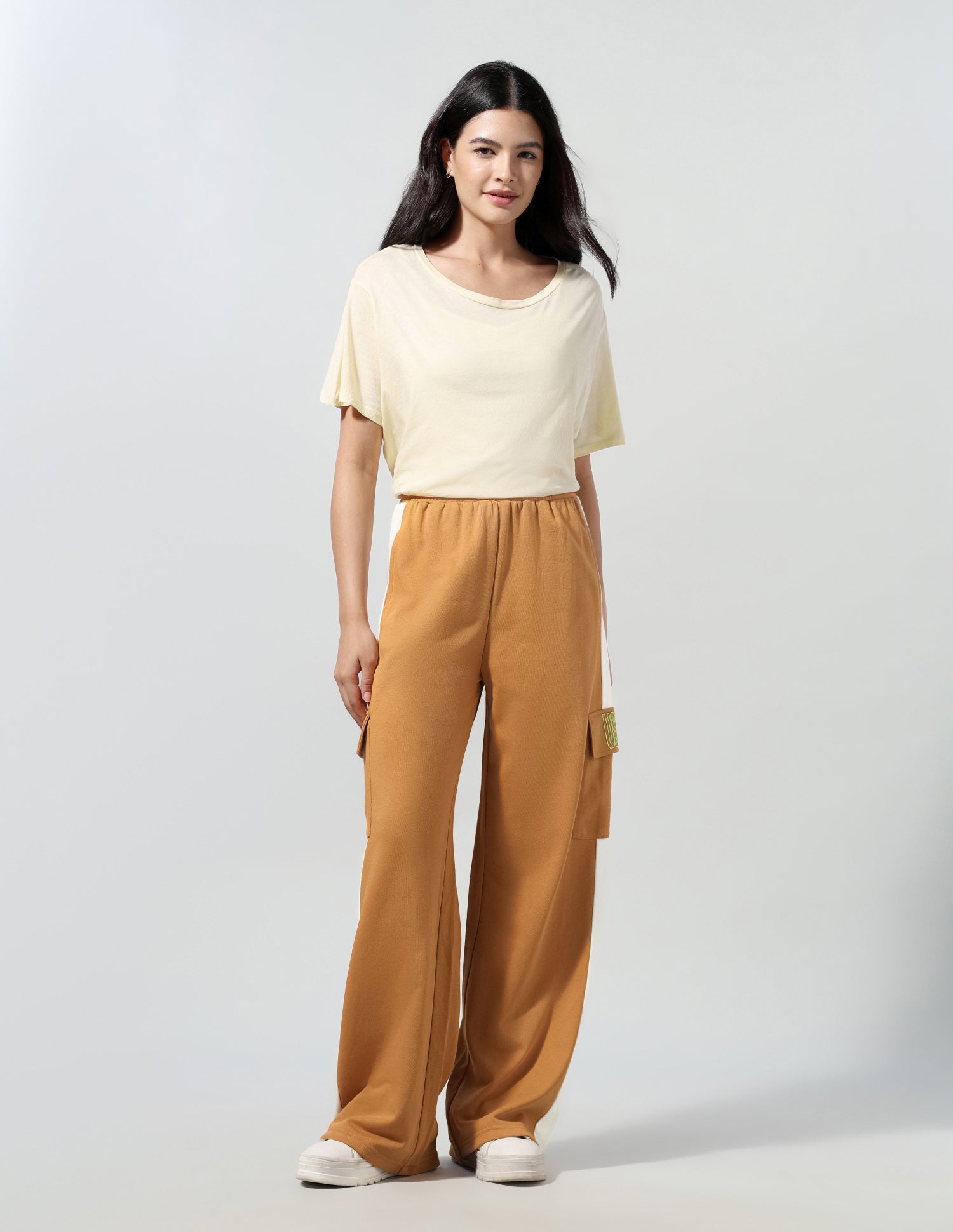 Solid Wide Leg Cargo Trousers Light Brown - U.S. Polo Assn. India | Large