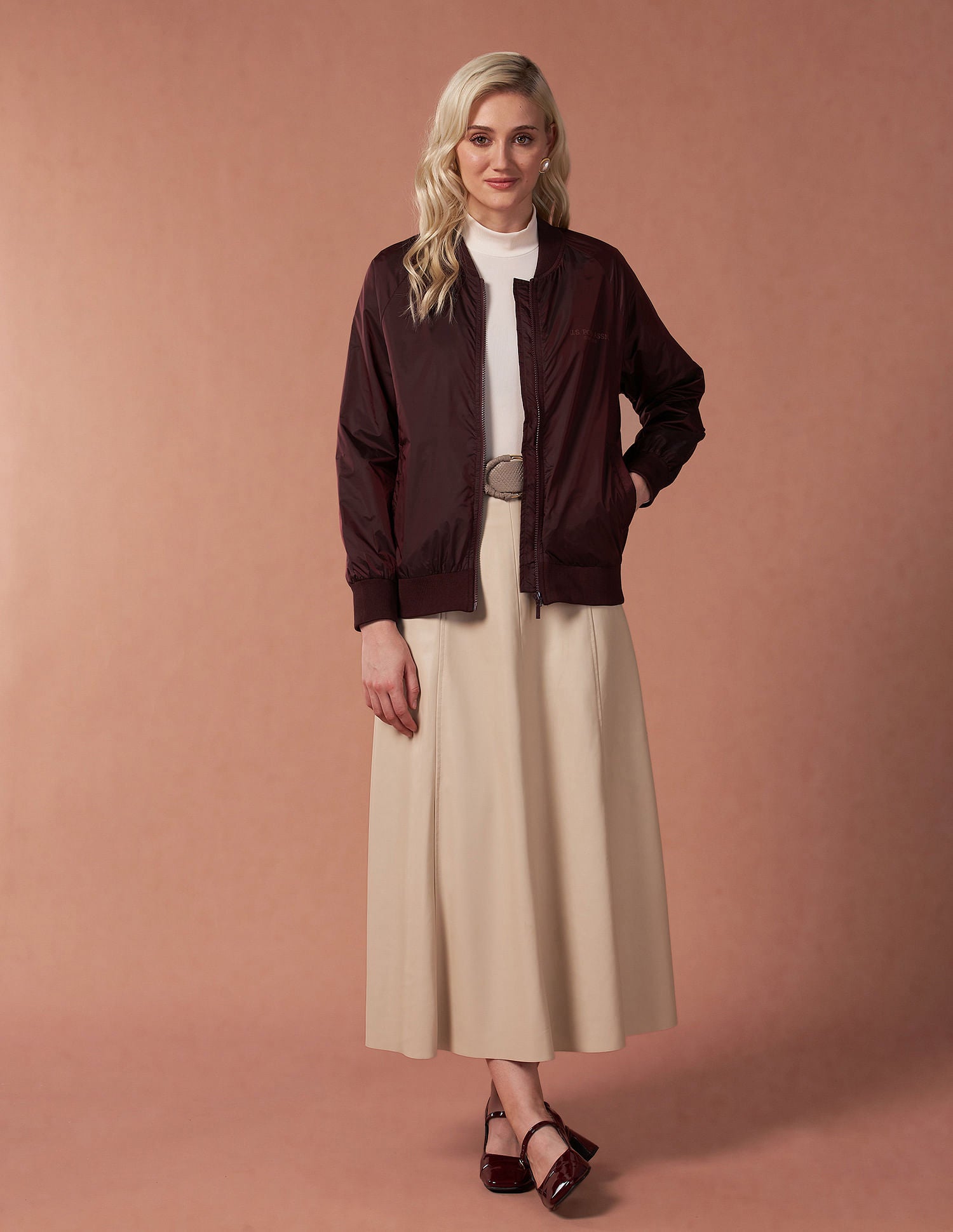 Metallic Bomber Jacket Wine - U.S. POLO ASSN. | Large