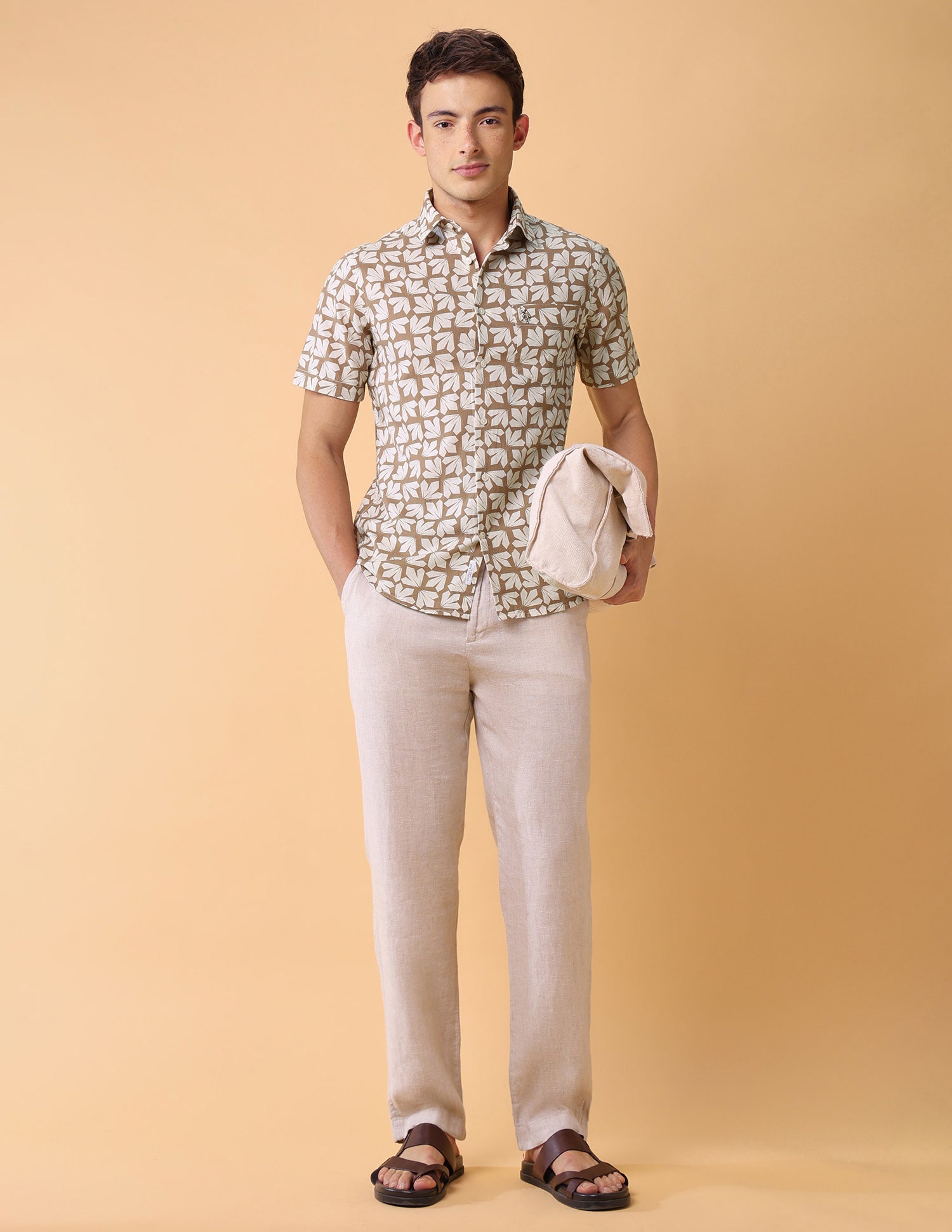 Geometric Printed Regular Fit Shirt Khaki - U.S. Polo Assn. India | Large