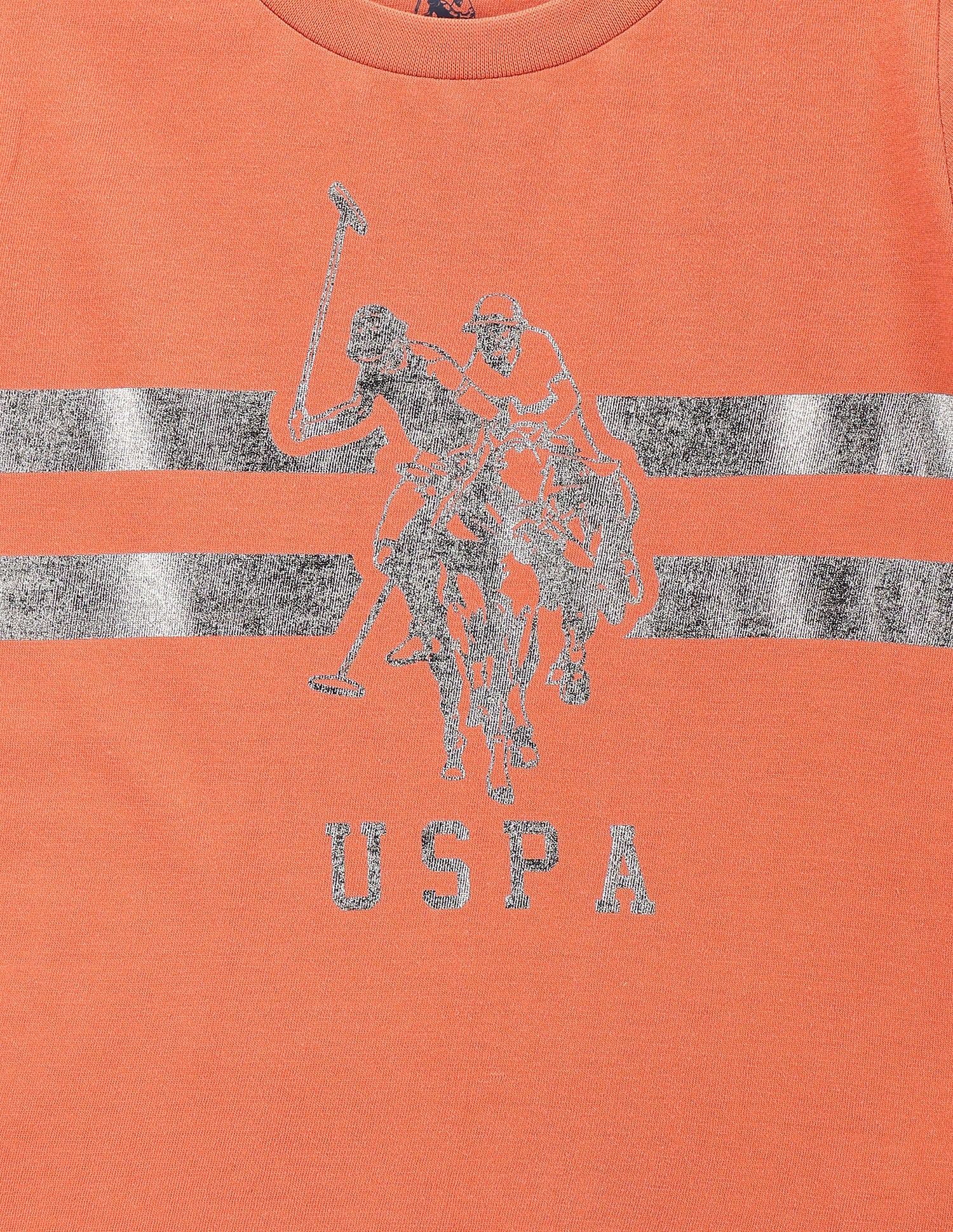Boys Metallic Brand Print Cotton T-Shirt Rust - U.S. POLO ASSN. | Large