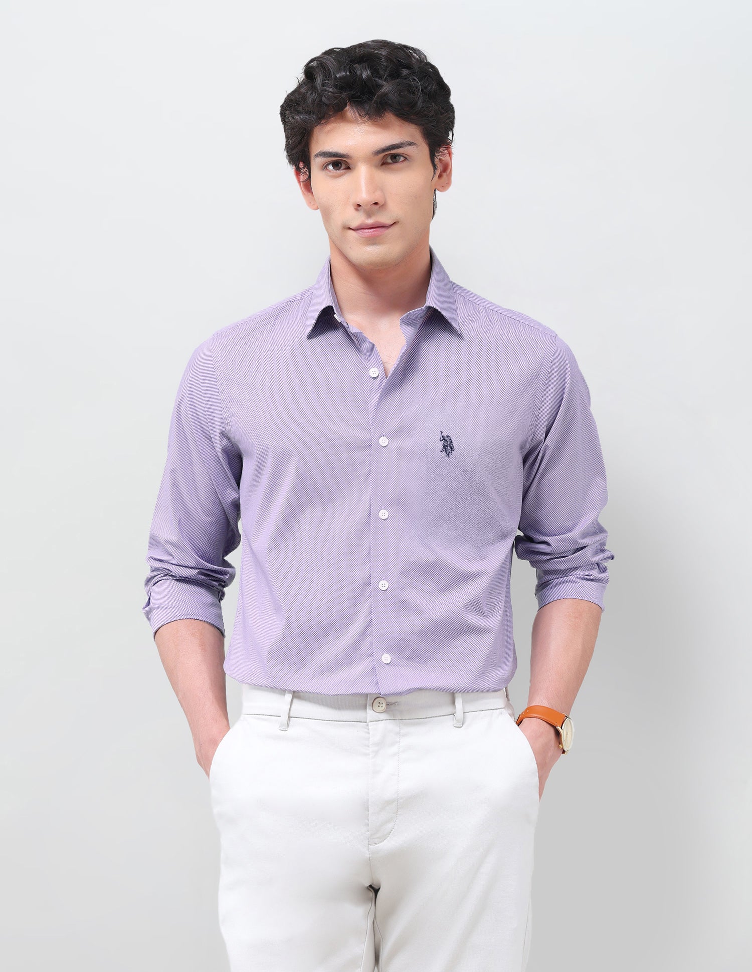 All-Over Micro Printed Poplin Shirt Lavender - U.S. Polo Assn. India | Large