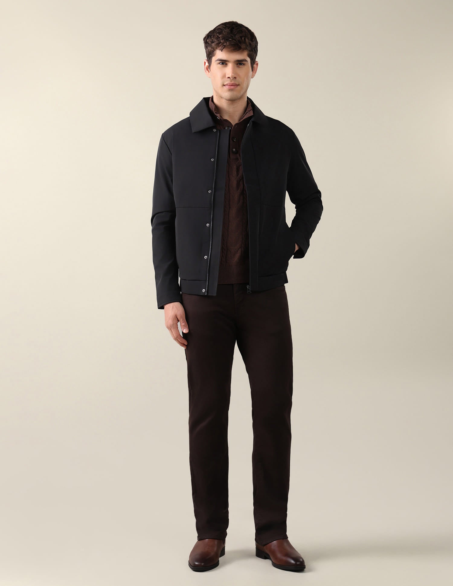 Solid Regular Fit Bomber Jacket Black - U.S. Polo Assn. India | Large