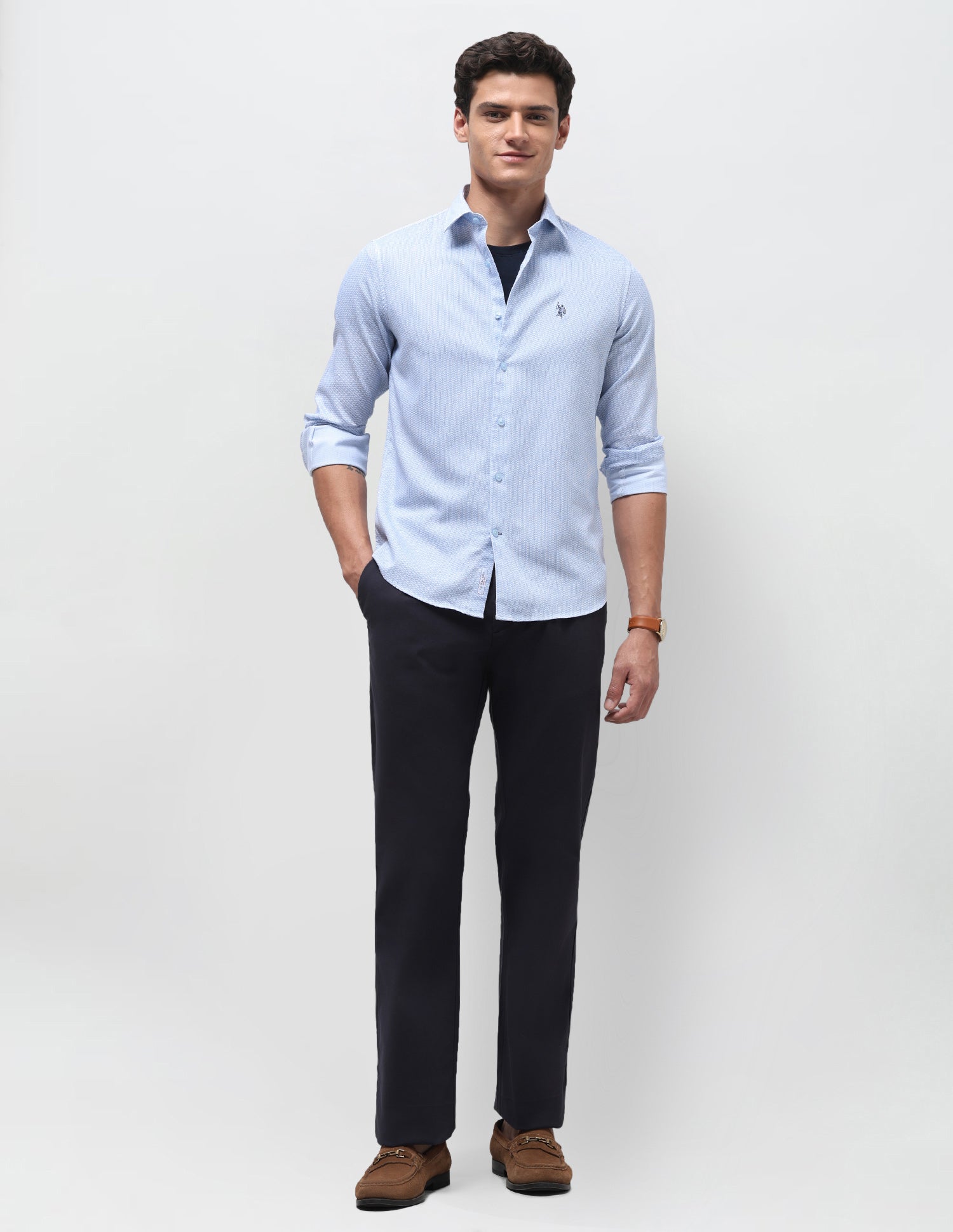 Dobby Regular Fit Shirt Light Blue - U.S. Polo Assn. India | Large