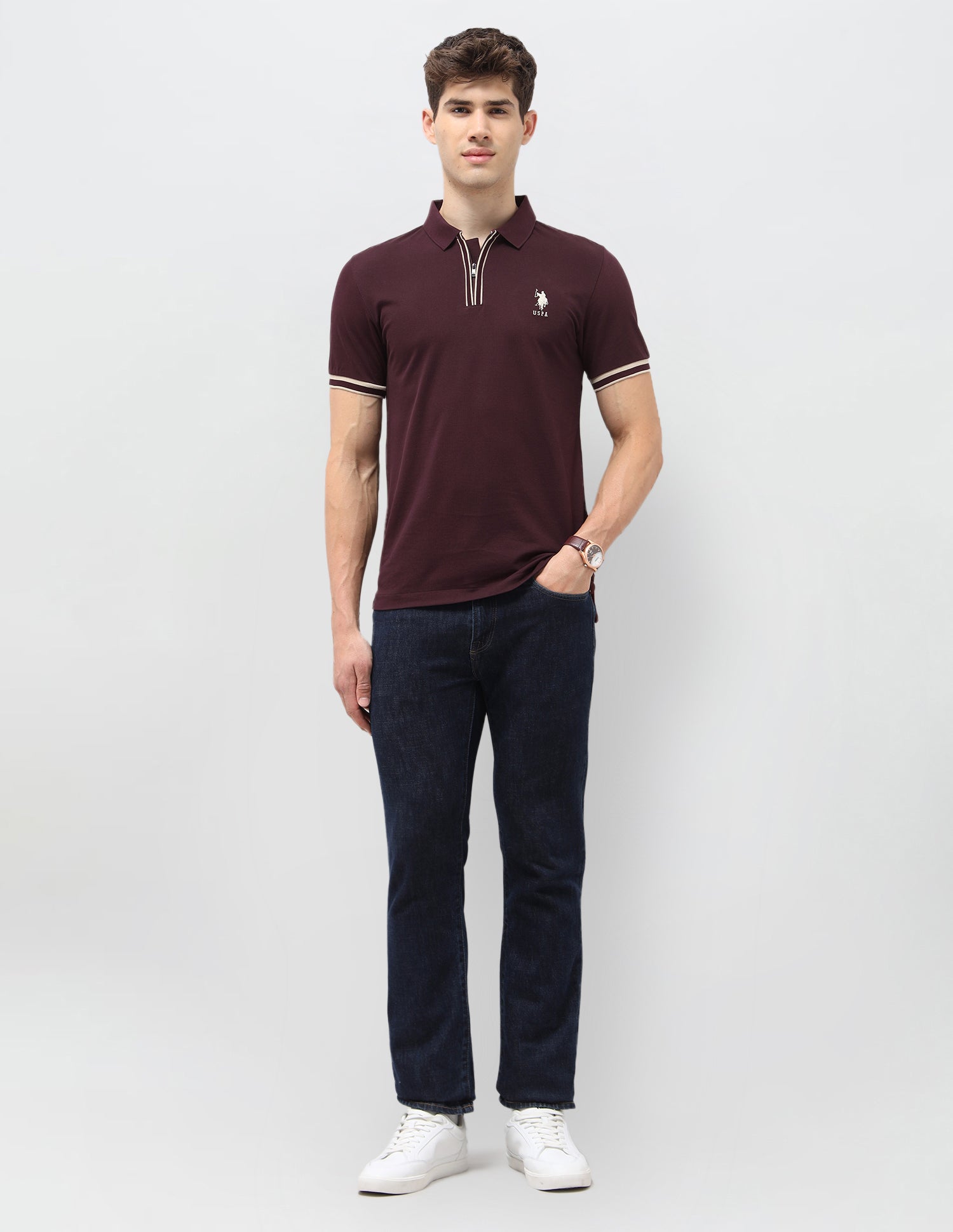 Solid Slim Fit Polo Shirt Maroon - U.S. Polo Assn. India | Large