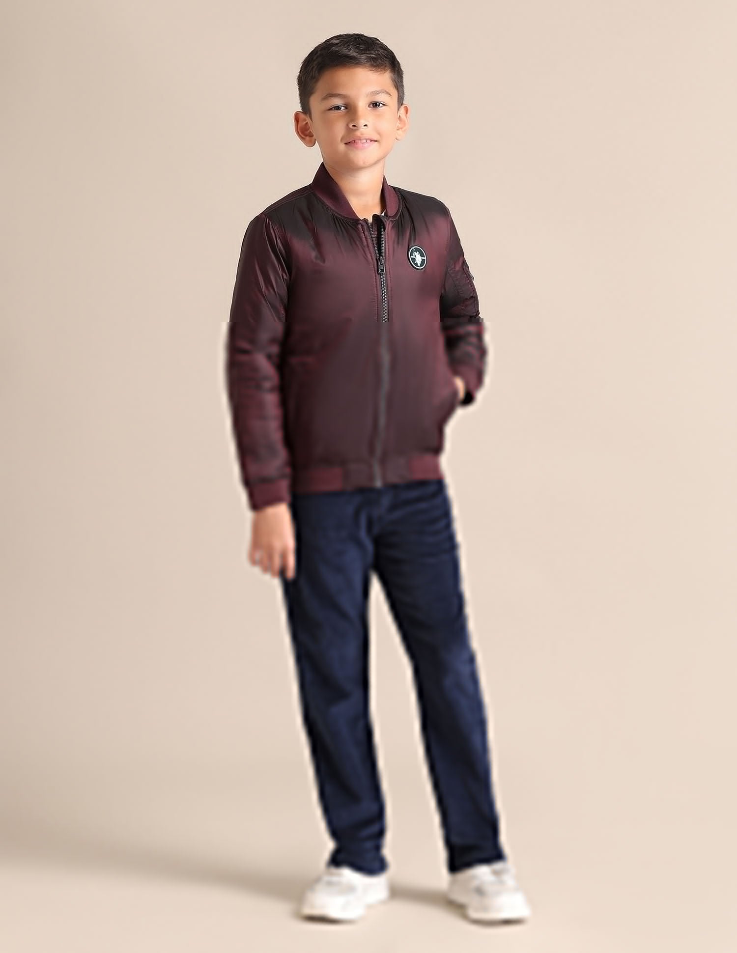 Boys Solid Mock Collar Jacket Burgundy - U.S. POLO ASSN. | Large