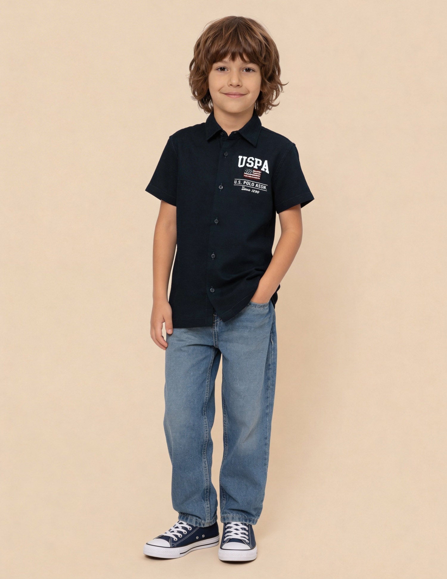 Brand Appliqued Textured Shirt Navy - U.S. Polo Assn. India | Large