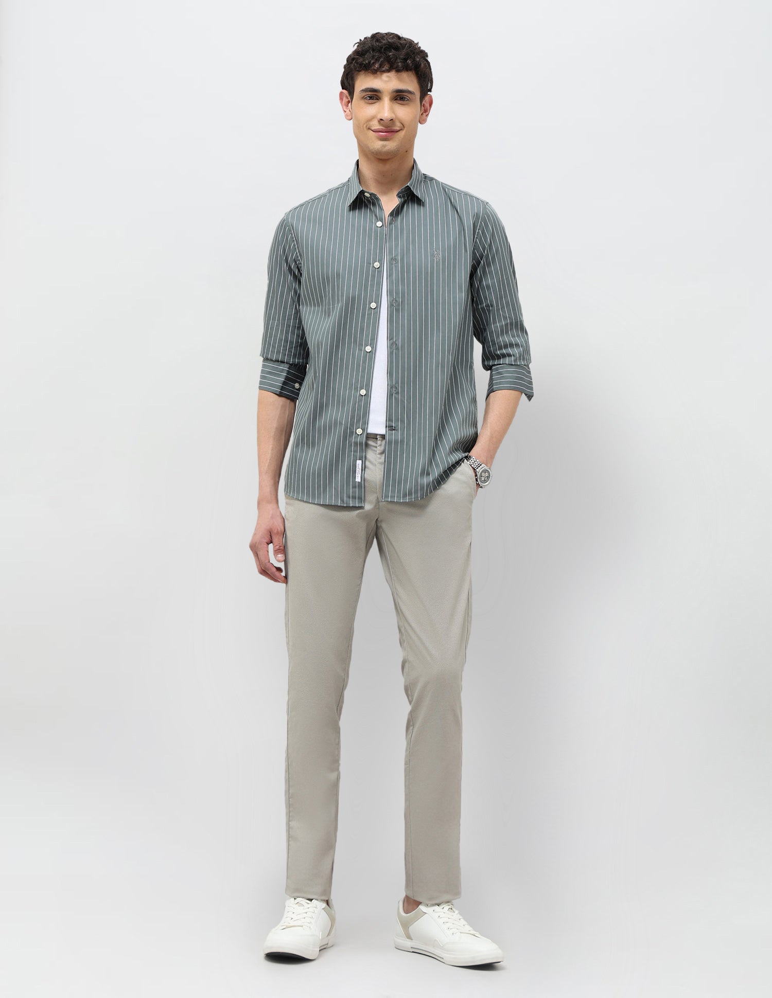 Vertical Striped Tailored Fit Shirt Green - U.S. POLO ASSN. | Large