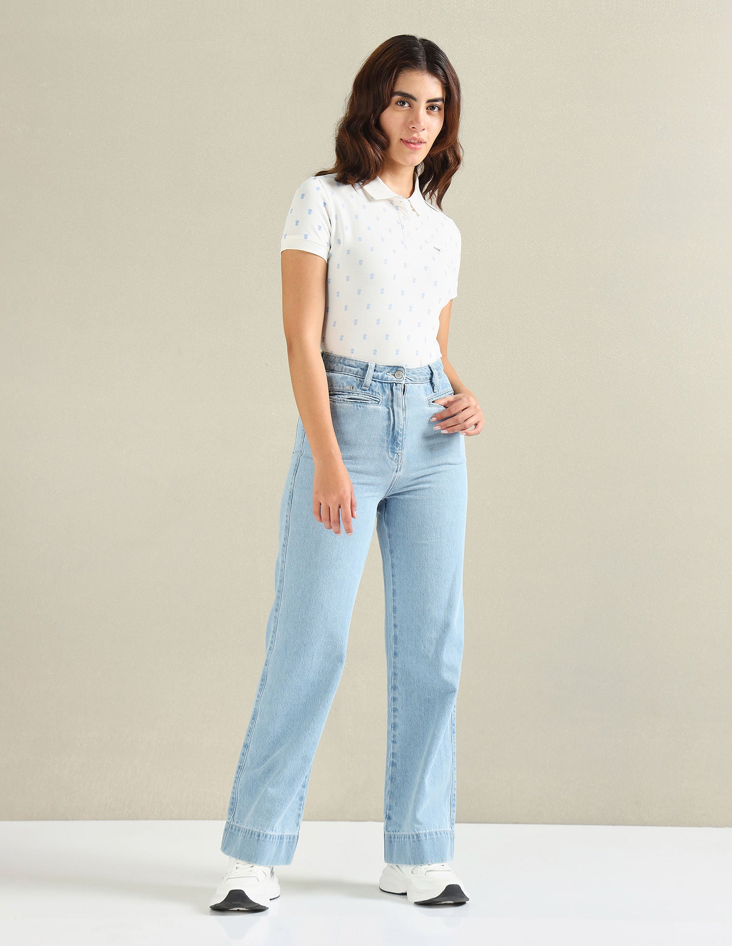 Motif Print Cotton Stretch Polo Shirt Off-White - U.S. POLO ASSN. | Large