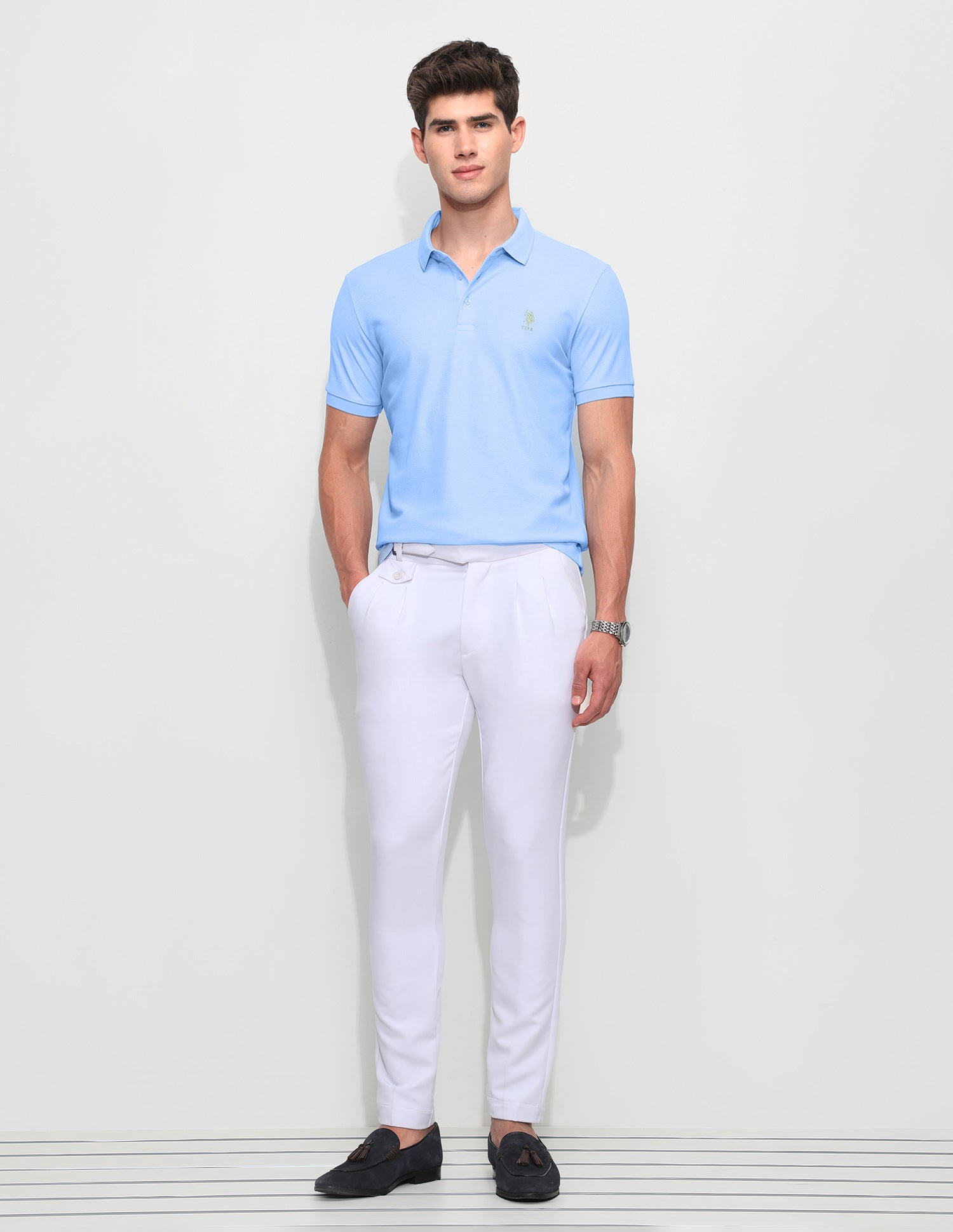 Solid Slim Fit Polo Shirt Light Blue - U.S. Polo Assn. India | Large
