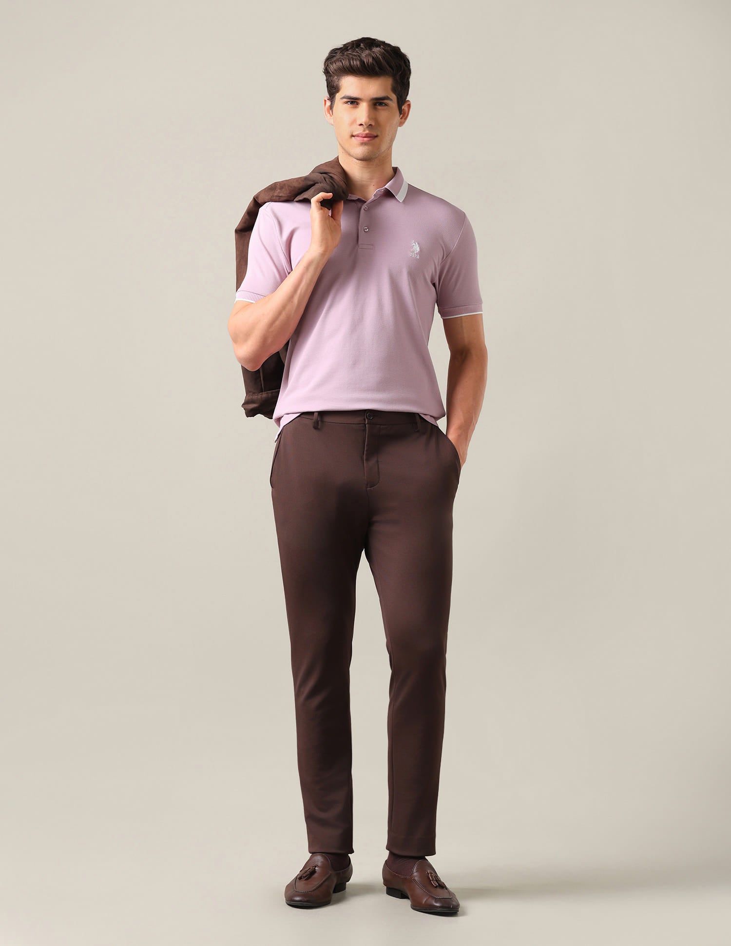 Solid Slim Fit Polo Shirt Pink - U.S. Polo Assn. India | Large