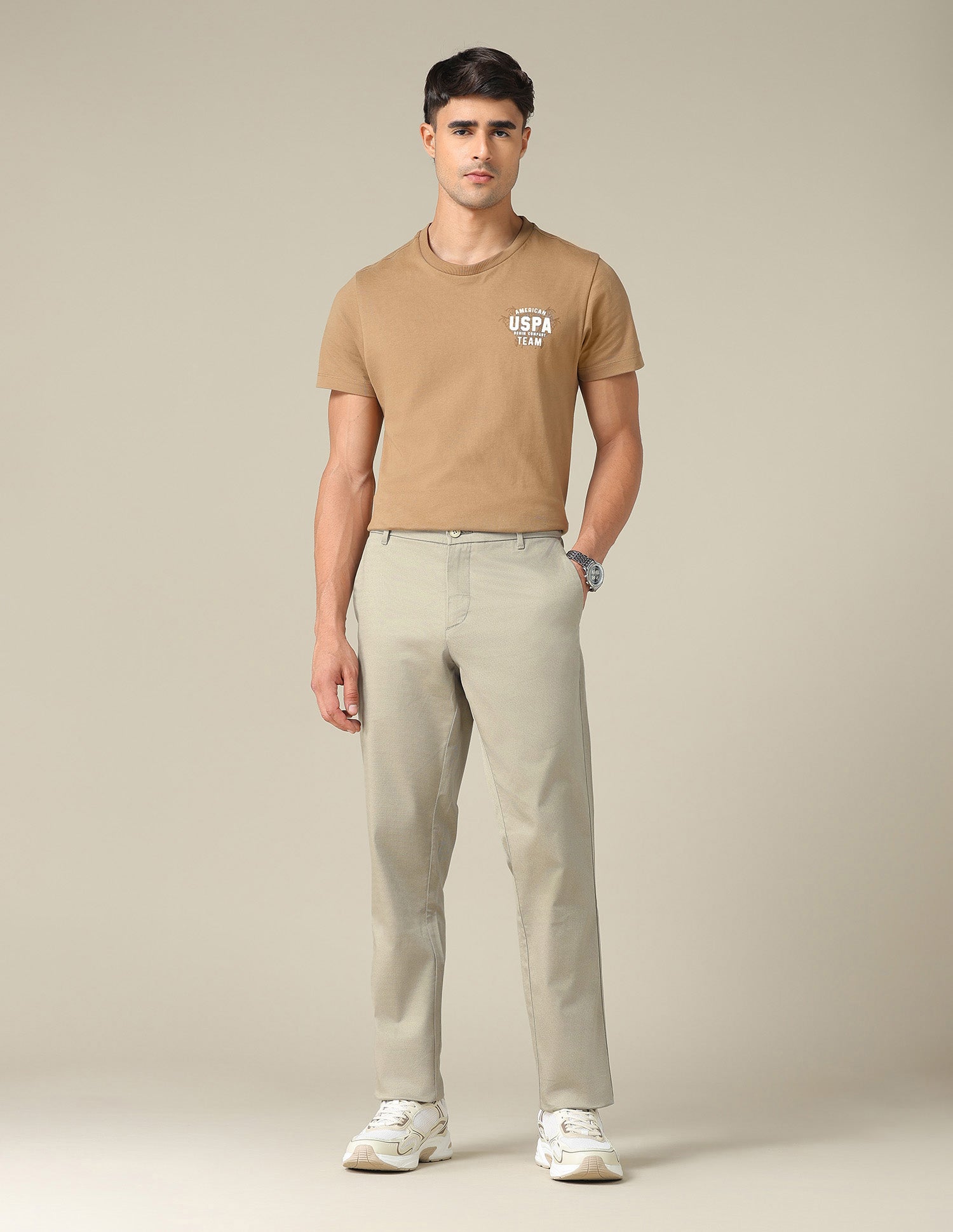 Denver Slim Fit Satin Trousers Khaki - U.S. POLO ASSN. | Large