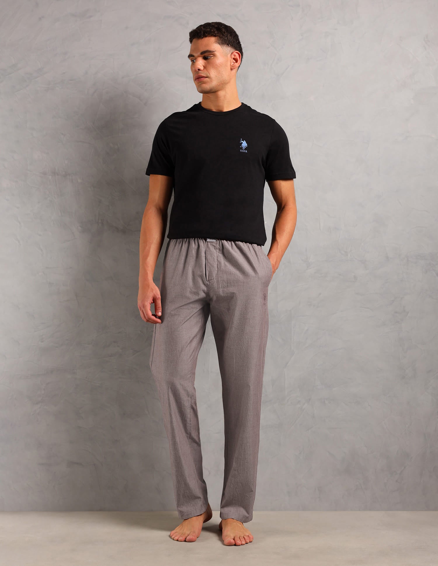 Heathered Pure Cotton I658 Lounge Pants - Pack Of 1 Maroon Chambray - U.S. Polo Assn. India | Large