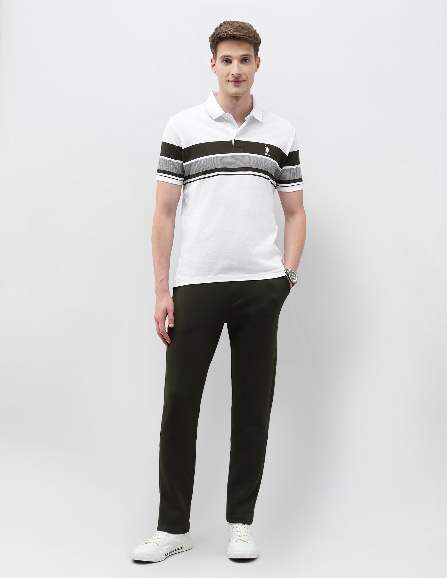 Horizontal Striped Slim Fit Polo Shirt White - U.S. POLO ASSN. | Large