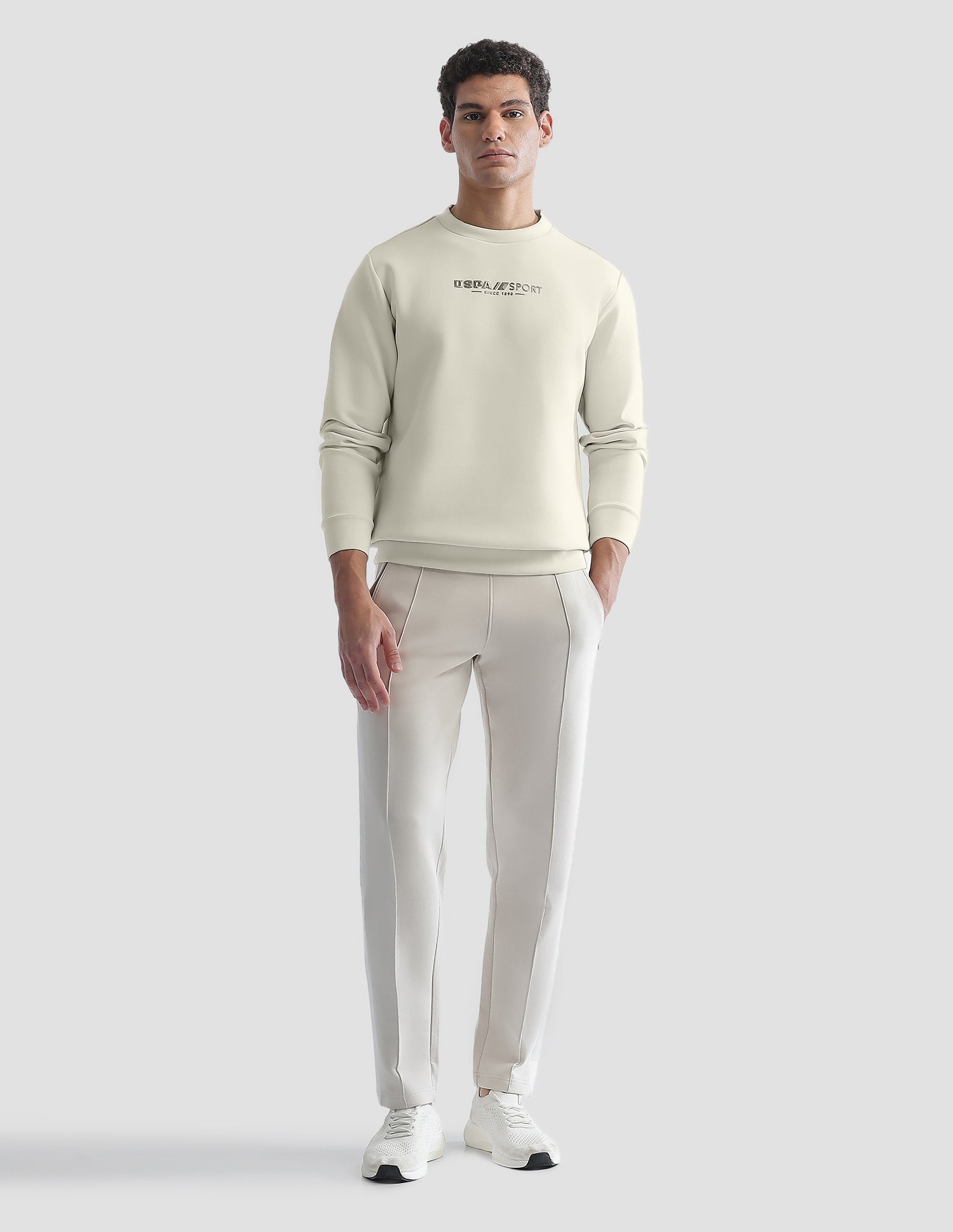 Solid Regular Fit Active Sweatshirt Beige - U.S. Polo Assn. India | Large
