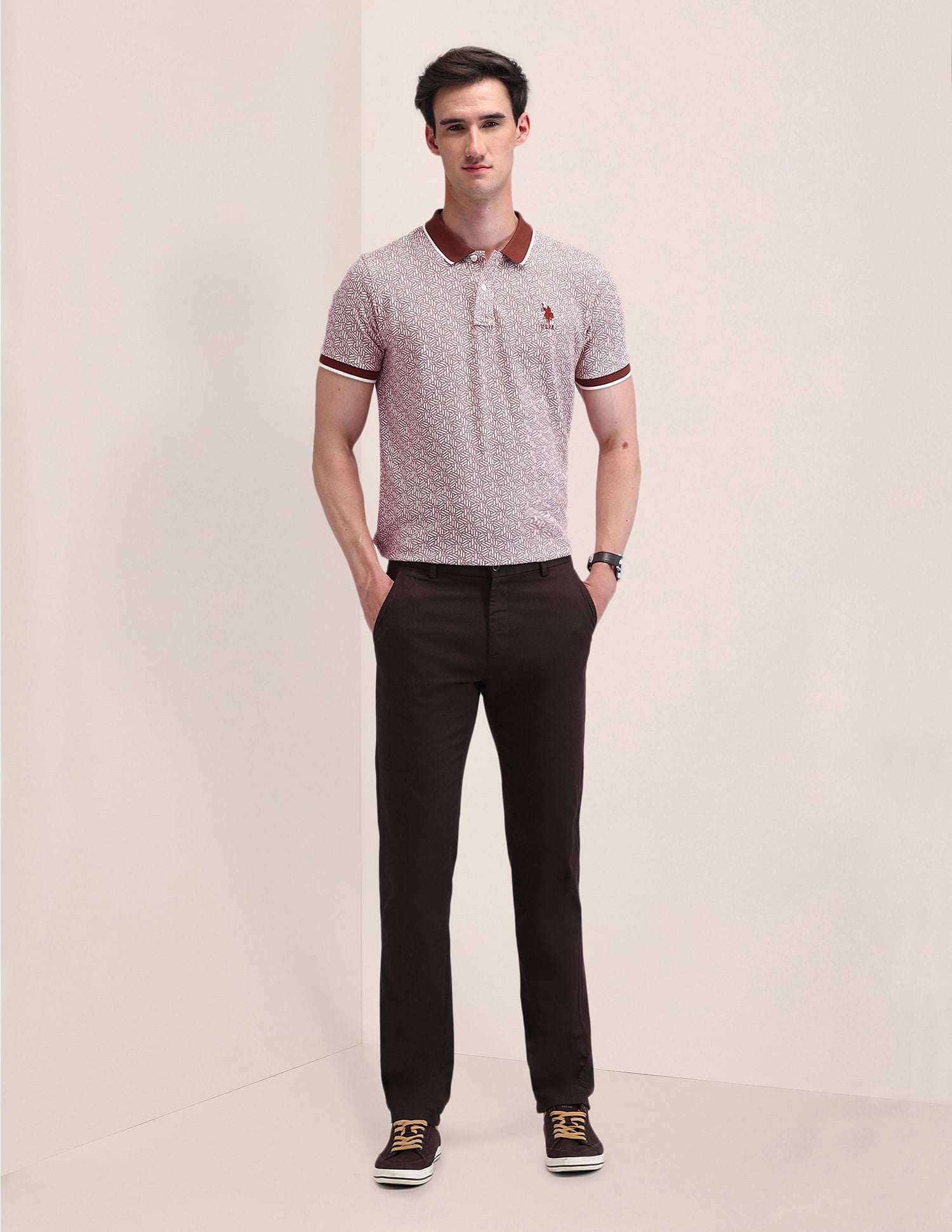 Slim Fit Geometric Polo Shirt Red - U.S. Polo Assn. India | Large