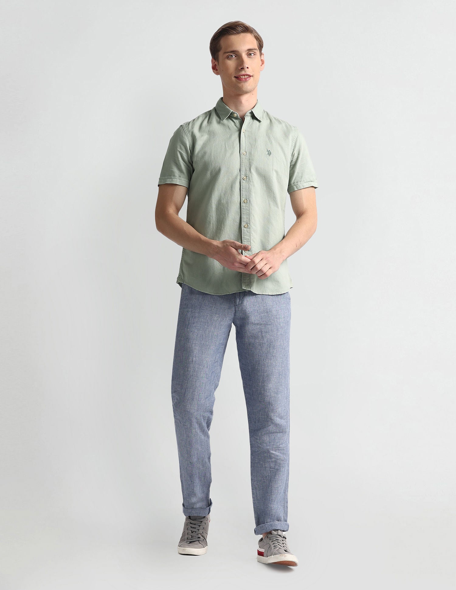 Slim Fit Short Sleeve Shirt Light Green - U.S. Polo Assn. India | Large