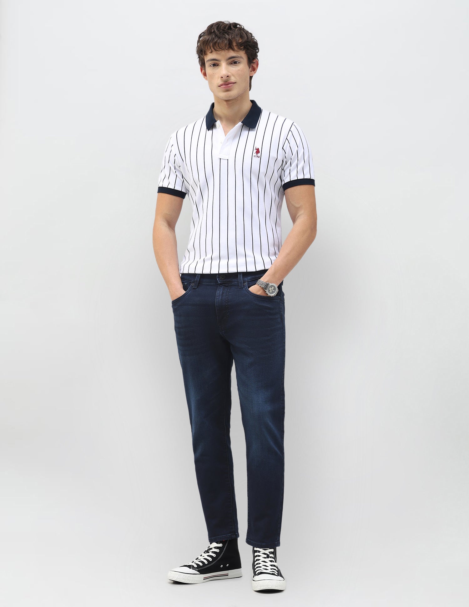 Cole Comfort Cropped Fit Blue Jeans Dark Blue - U.S. Polo Assn. India | Large