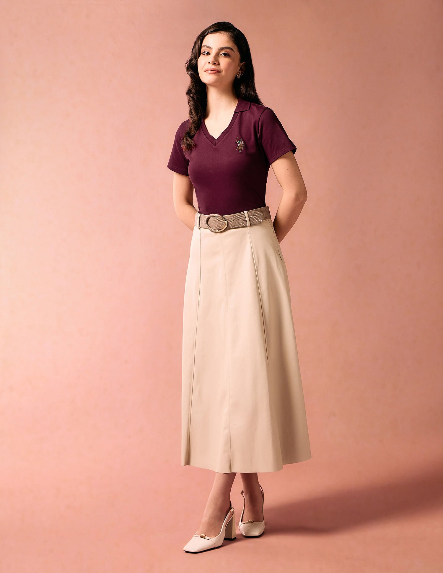 V-Neck Polo Collar Polo Shirt Maroon - U.S. POLO ASSN. | Large