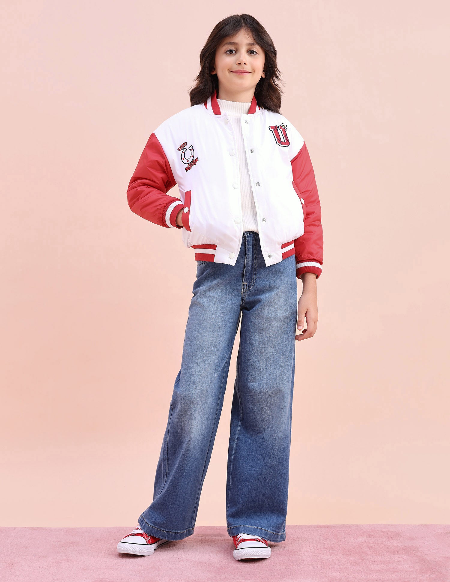 Colourblocked Regular Fit Varsity Jacket White - U.S. POLO ASSN. | Large