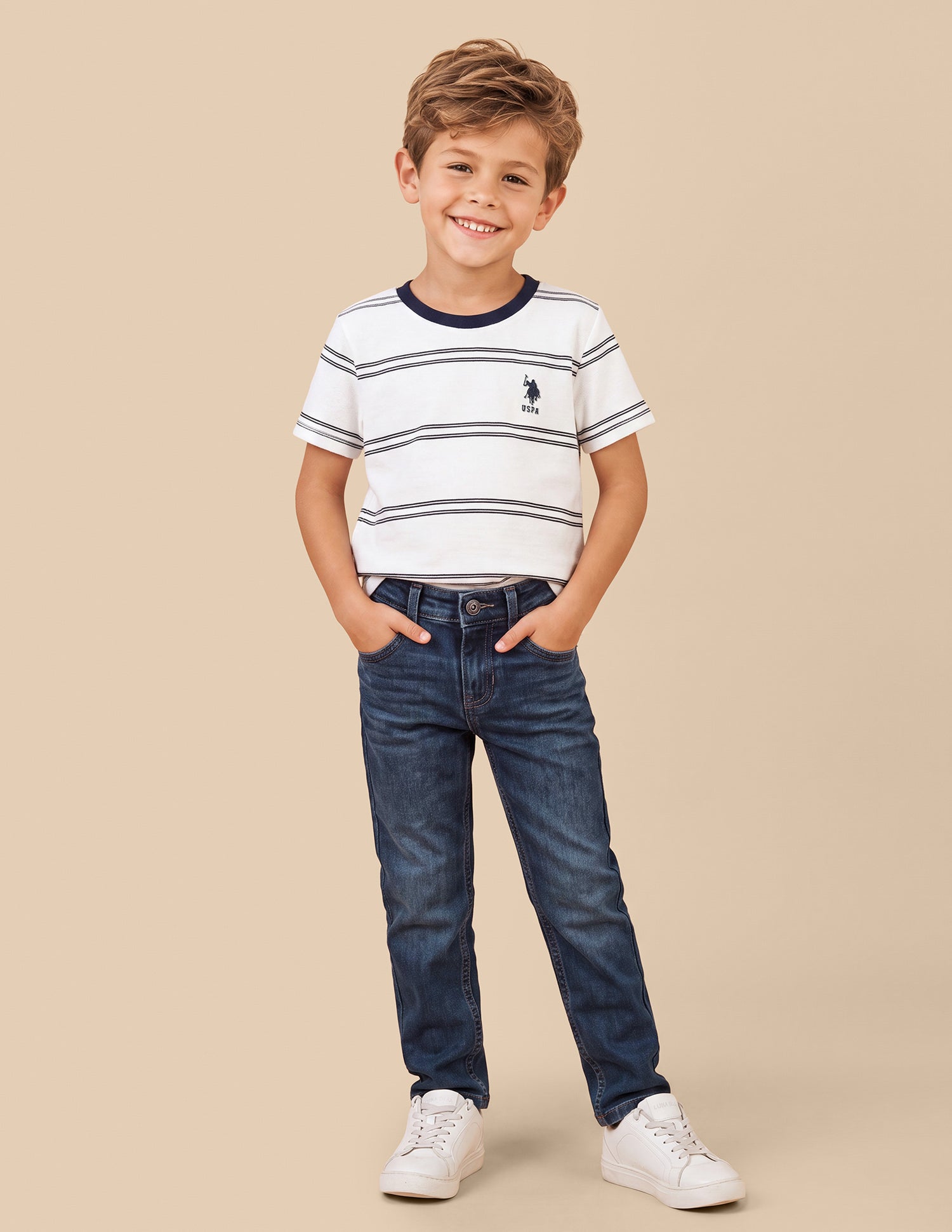 Relaxed Fit Whiskered Jeans Mid Blue - U.S. Polo Assn. India | Large
