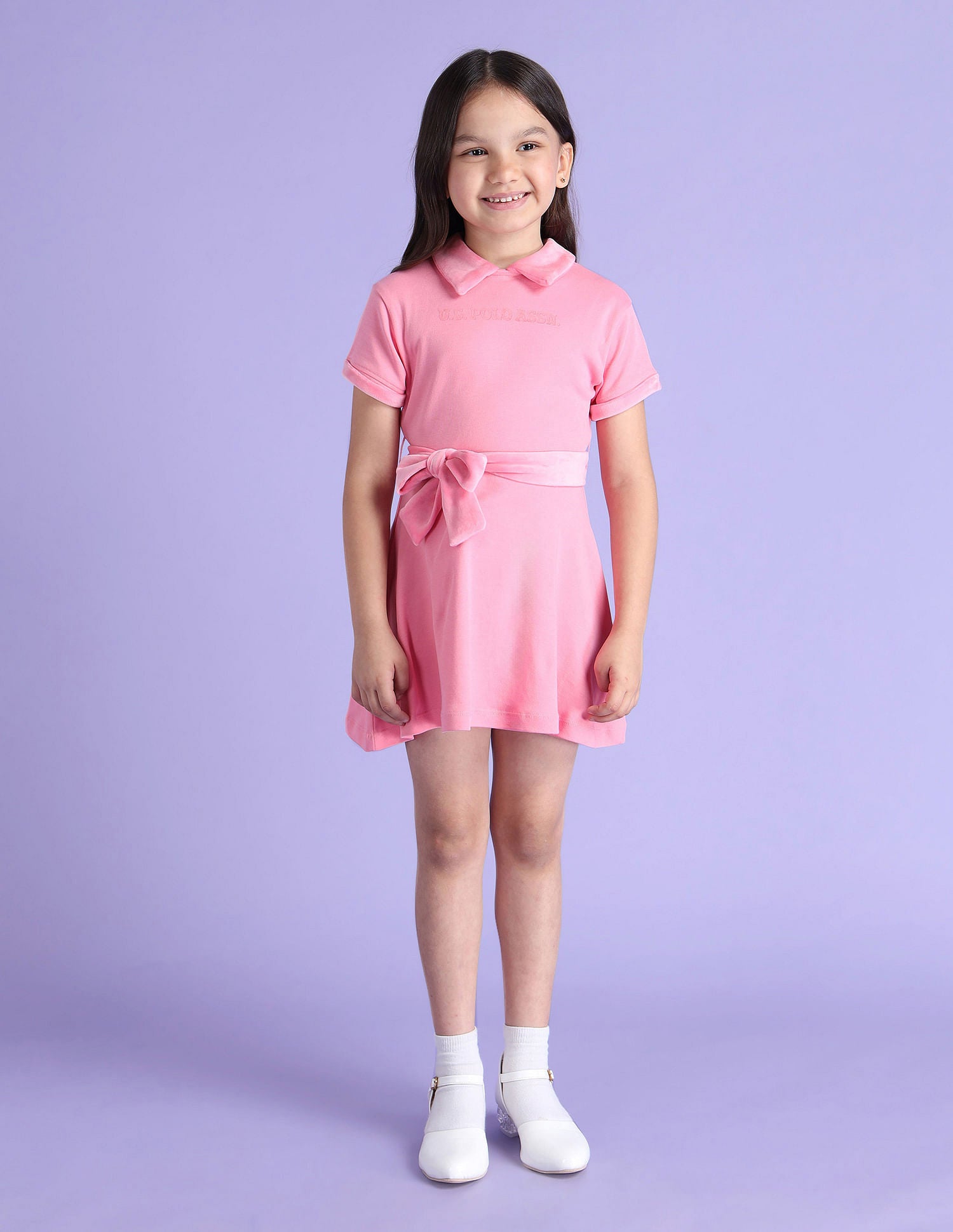 Girls Solid Mini Skater Dress Pink - U.S. POLO ASSN. | Large