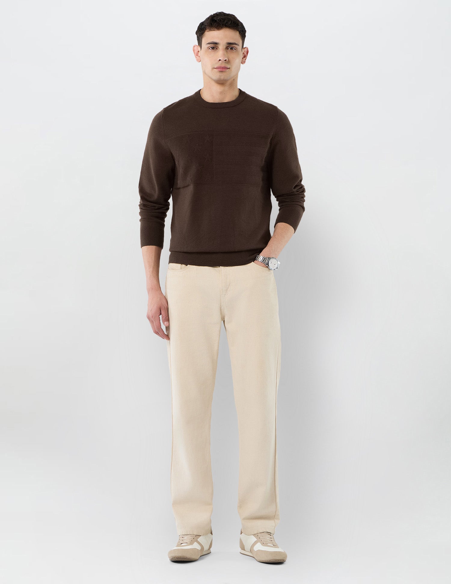 Patterned Knit Regular Fit Sweater Brown - U.S. POLO ASSN. | Large