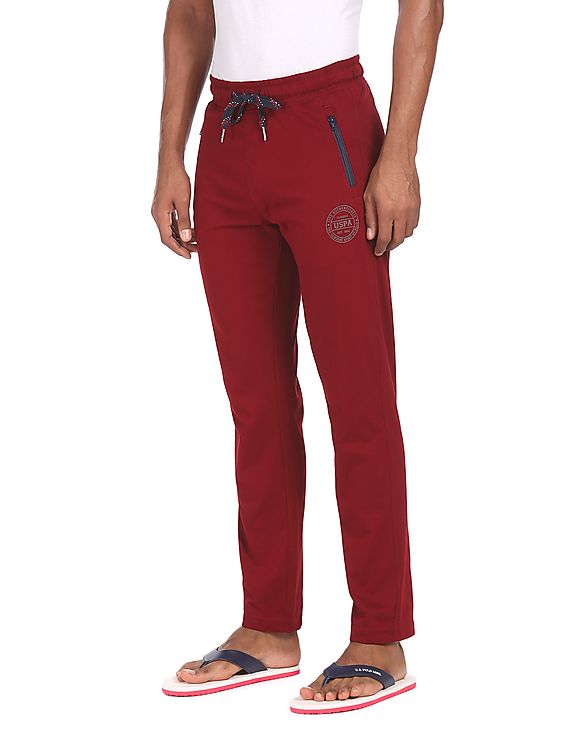 Men Maroon I671 Comfort Fit Solid Cotton Polyester Lounge Pants - Pack Of 1 Maroon - U.S. POLO ASSN. | Large