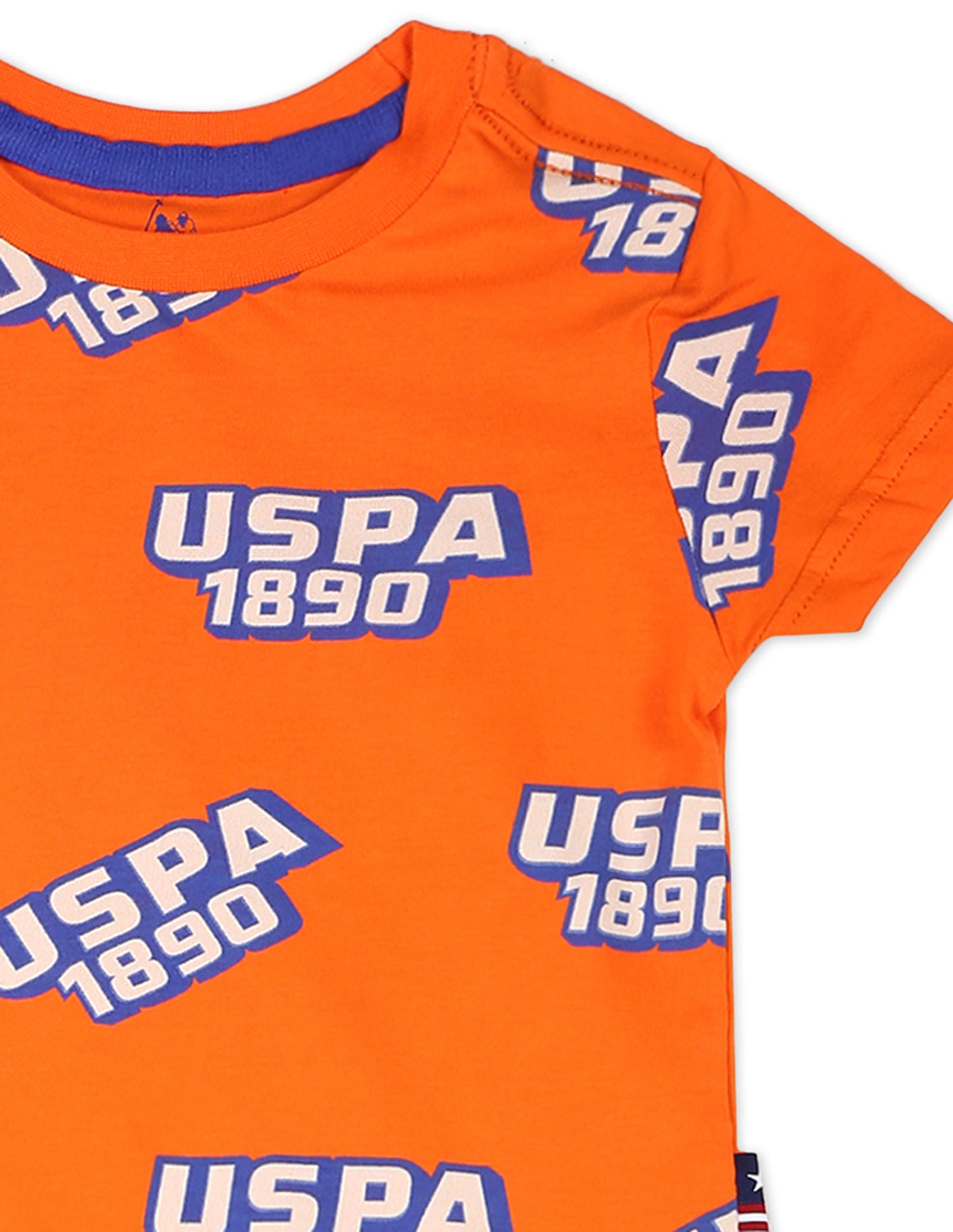 Crew Neck All Over Brand Print T-Shirt Orange - U.S. POLO ASSN. | Large
