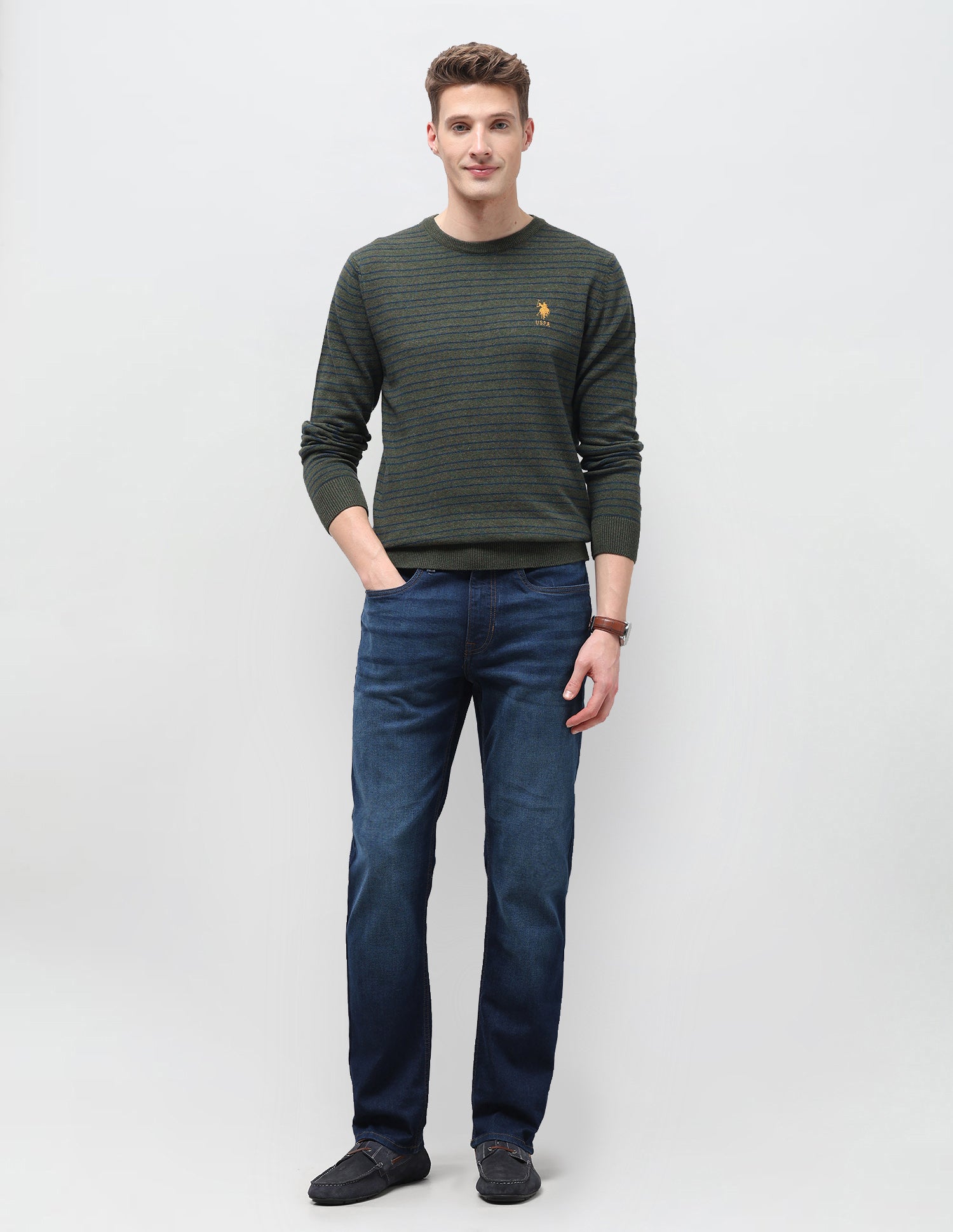 Horizontal Striped Regular Fit Sweater Olive - U.S. Polo Assn. India | Large