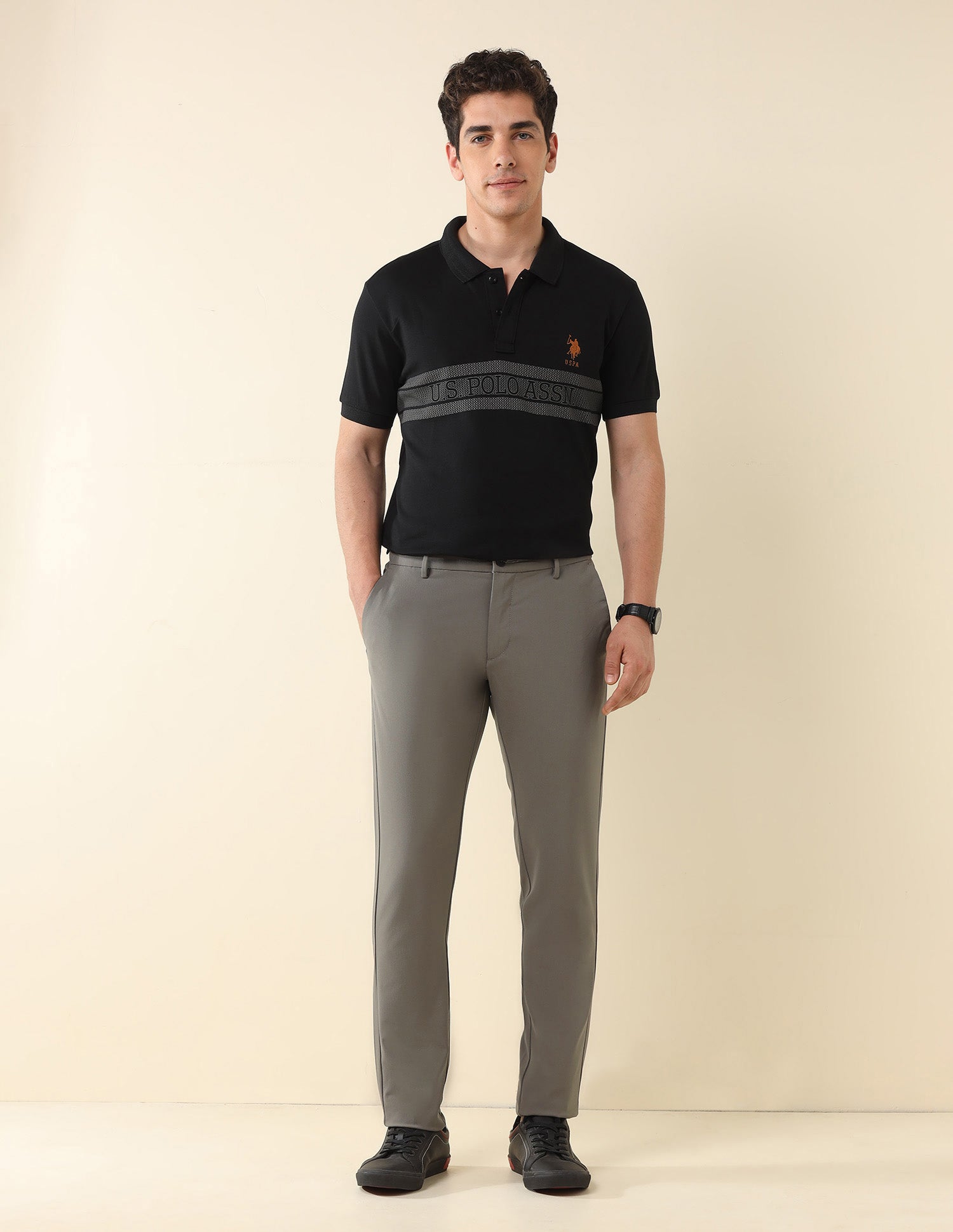 Austin Slim Fit Solid Trousers Brown - U.S. Polo Assn. India | Large