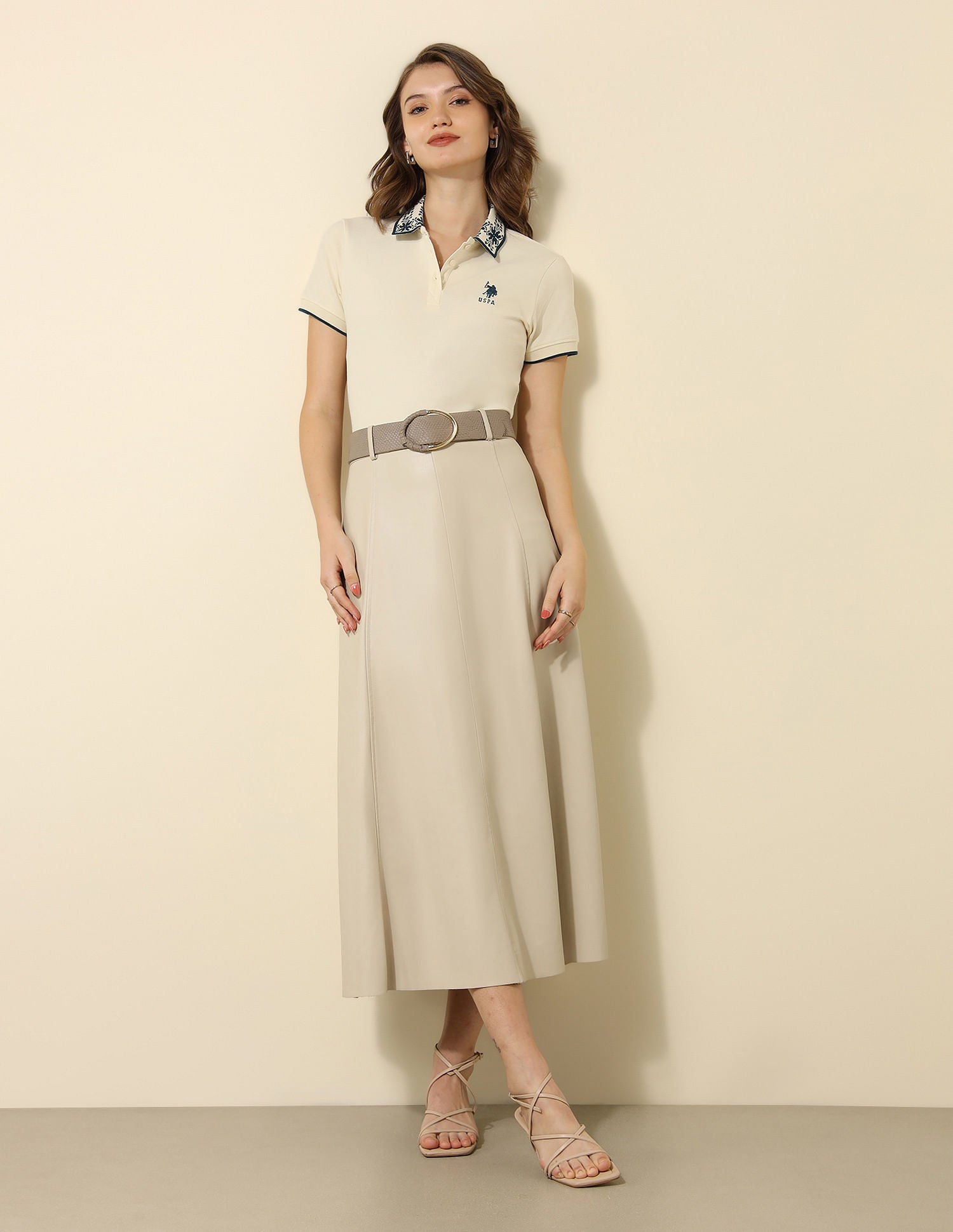 Jacquard Collar Regular Fit Polo Shirt Ecru - U.S. POLO ASSN. | Large