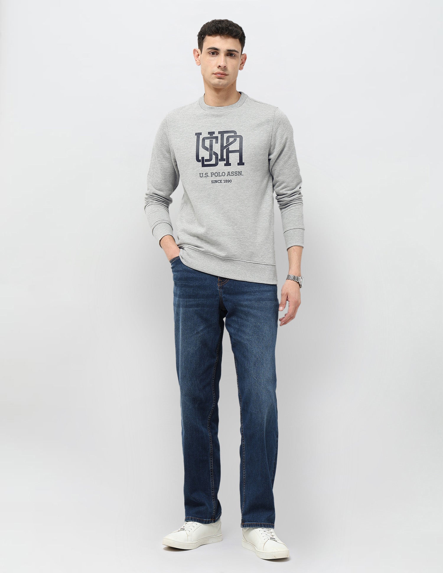 Brand Printed Regular Fit Sweatshirt Light Grey - U.S. POLO ASSN. | Large
