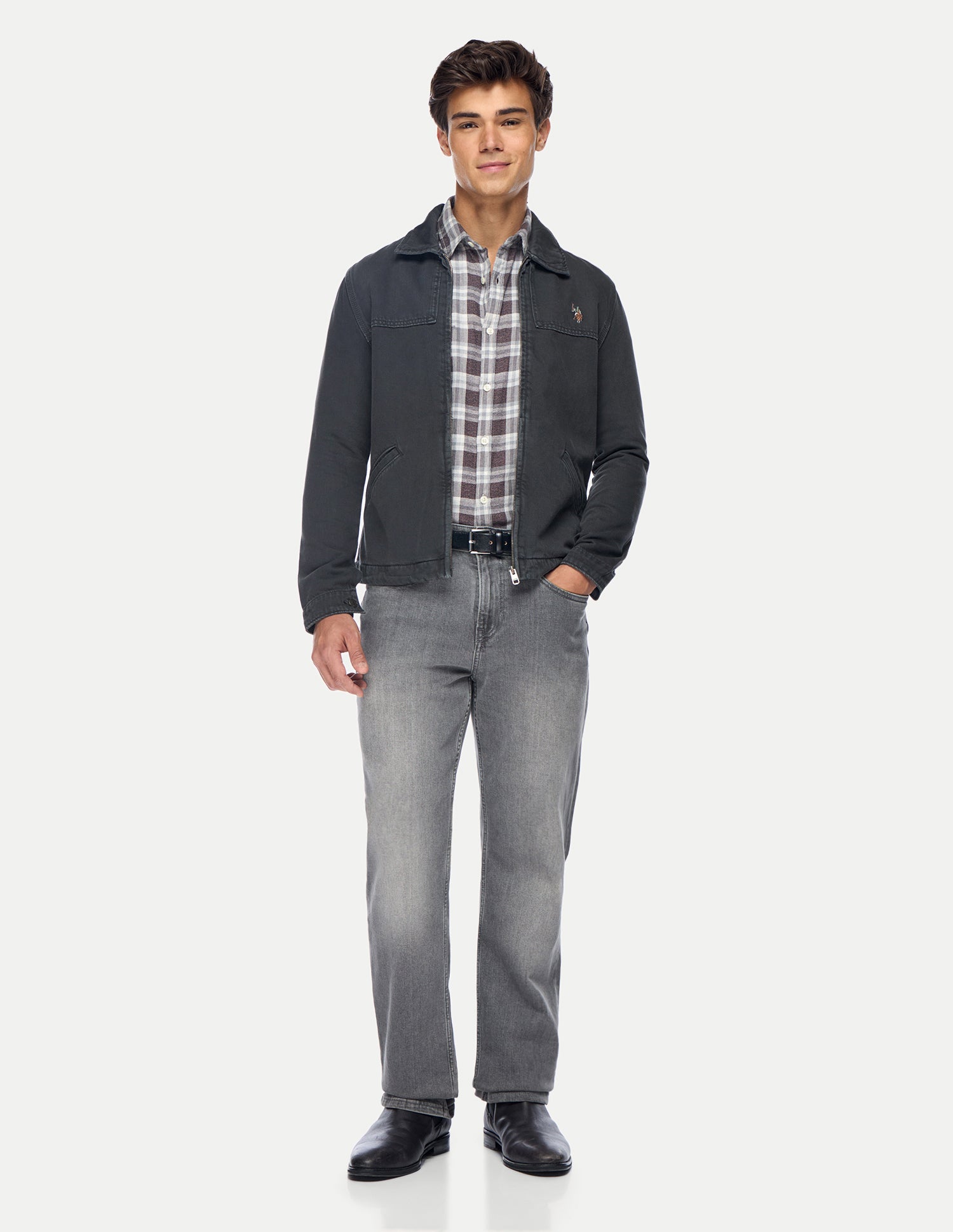 Solid Regular Fit Trucker Jacket Charcoal - U.S. Polo Assn. India | Large