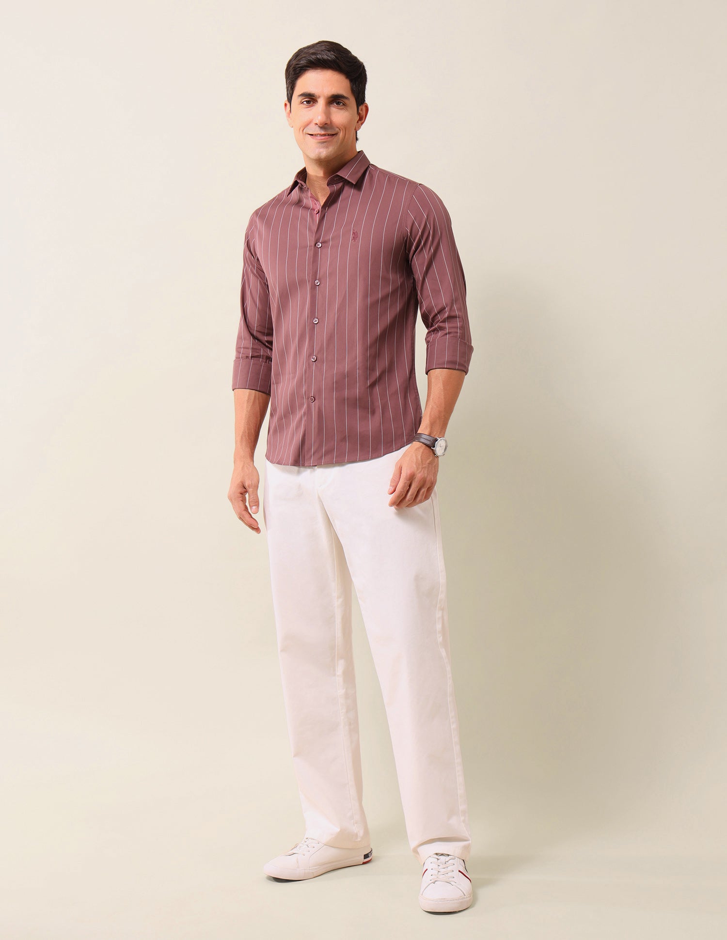 Vertical Striped Tailored Fit Shirt Dark Pink - U.S. Polo Assn. India | Large