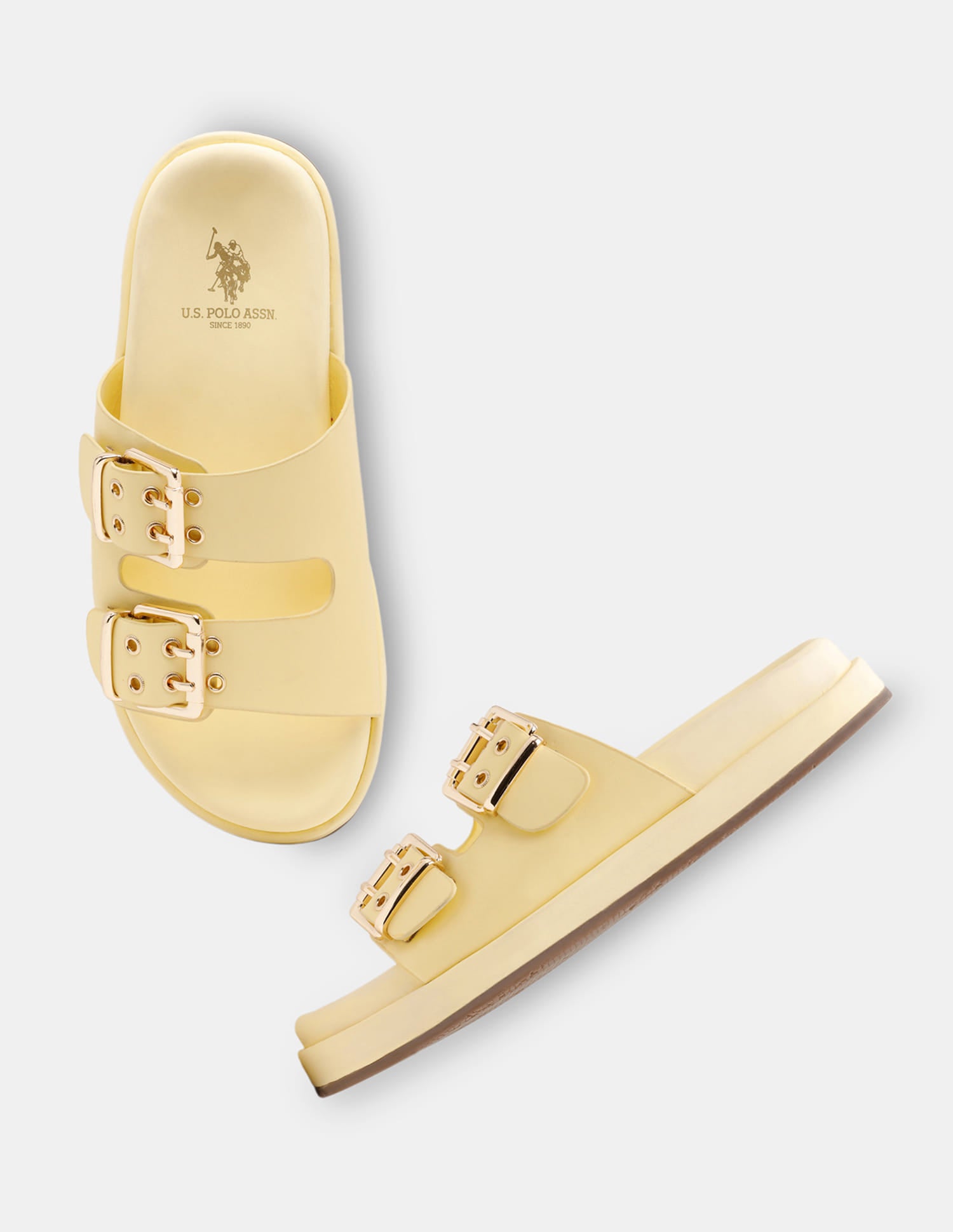 Women Yoomi Open Toe Buckle Sandals Light Yellow - U.S. Polo Assn. India | Large