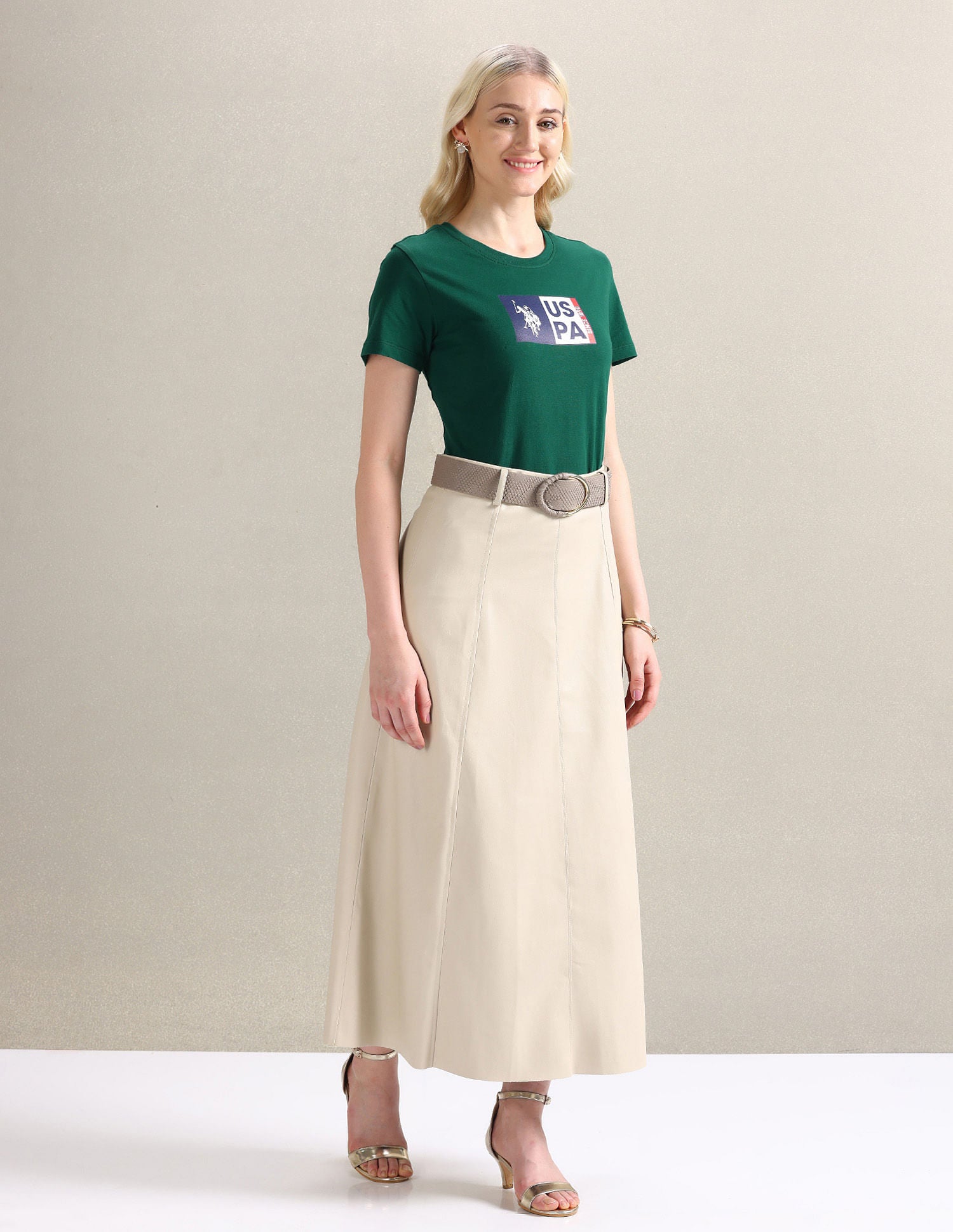 Flag Print Cotton T-Shirt Dark Green - U.S. POLO ASSN. | Large