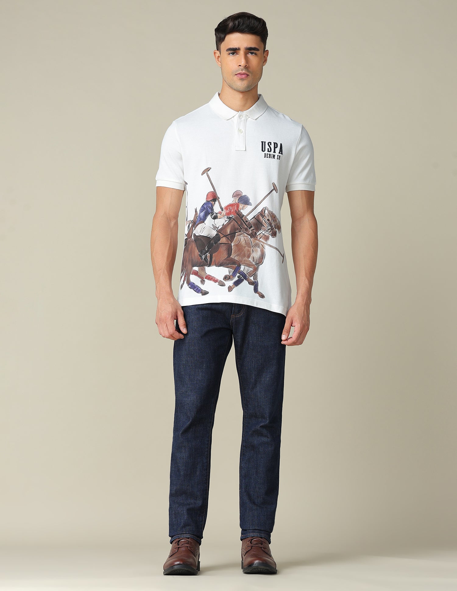 Muscle Fit Graphic Printed Polo Shirt Ivory - U.S. POLO ASSN. | Large