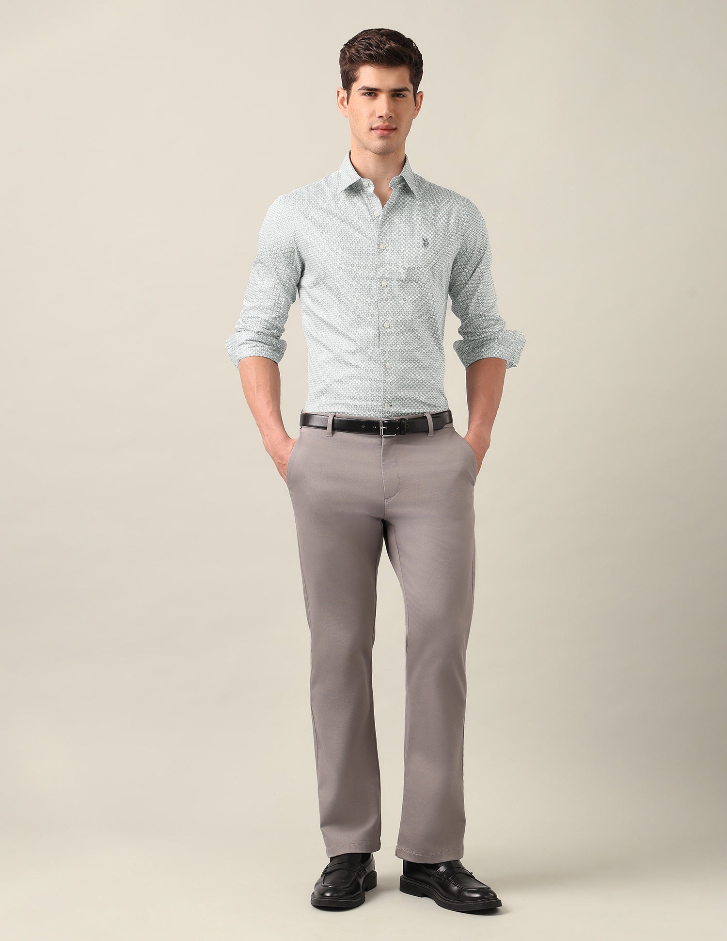 Geometric Printed Satin Shirt Light Grey - U.S. Polo Assn. India | Large