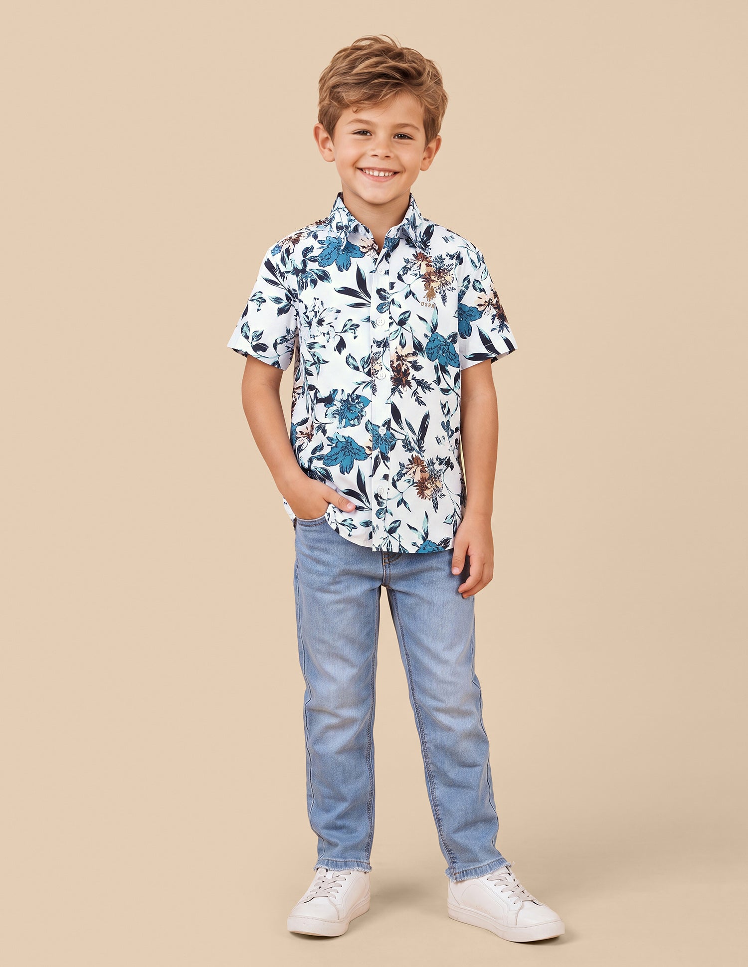 Floral Printed Regular Fit Shirt White - U.S. Polo Assn. India | Large