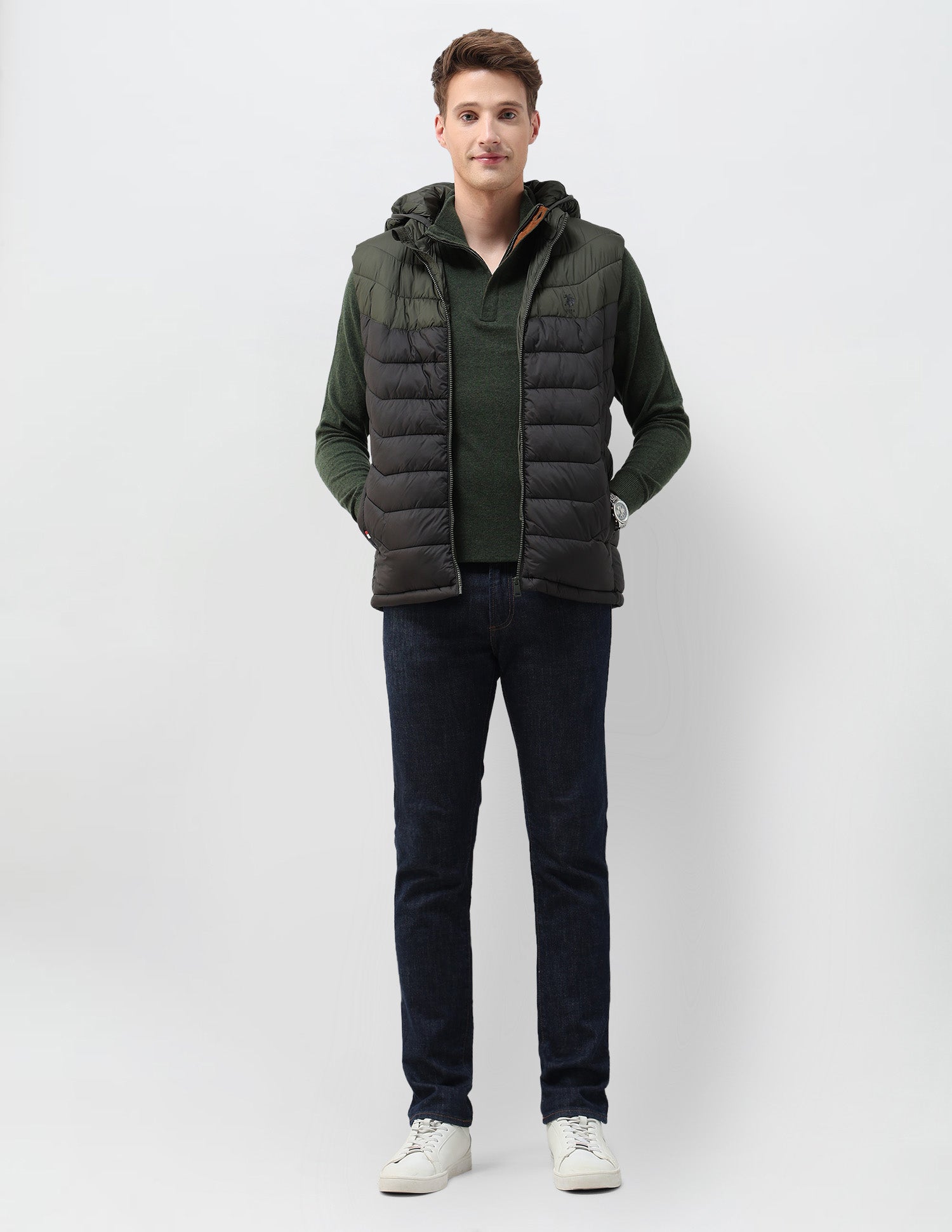 Colour Blocked Removable Hood Puffer Jacket Black - U.S. POLO ASSN. | Large