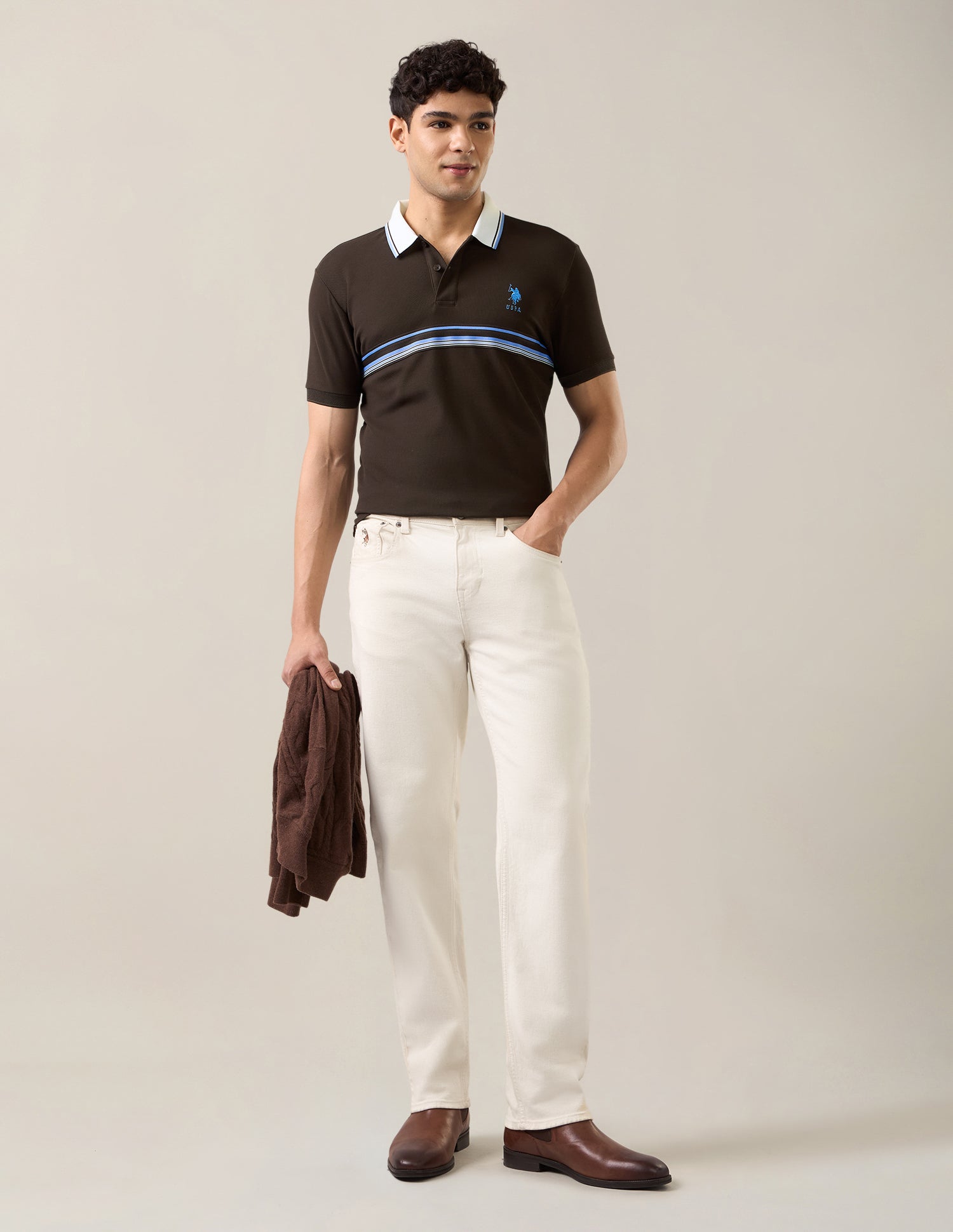 Solid Slim Fit Polo Shirt Brown - U.S. Polo Assn. India | Large